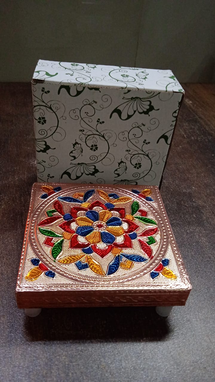 Decorative Meenakari wooden puja set, perfect for festive occasions and home temples.