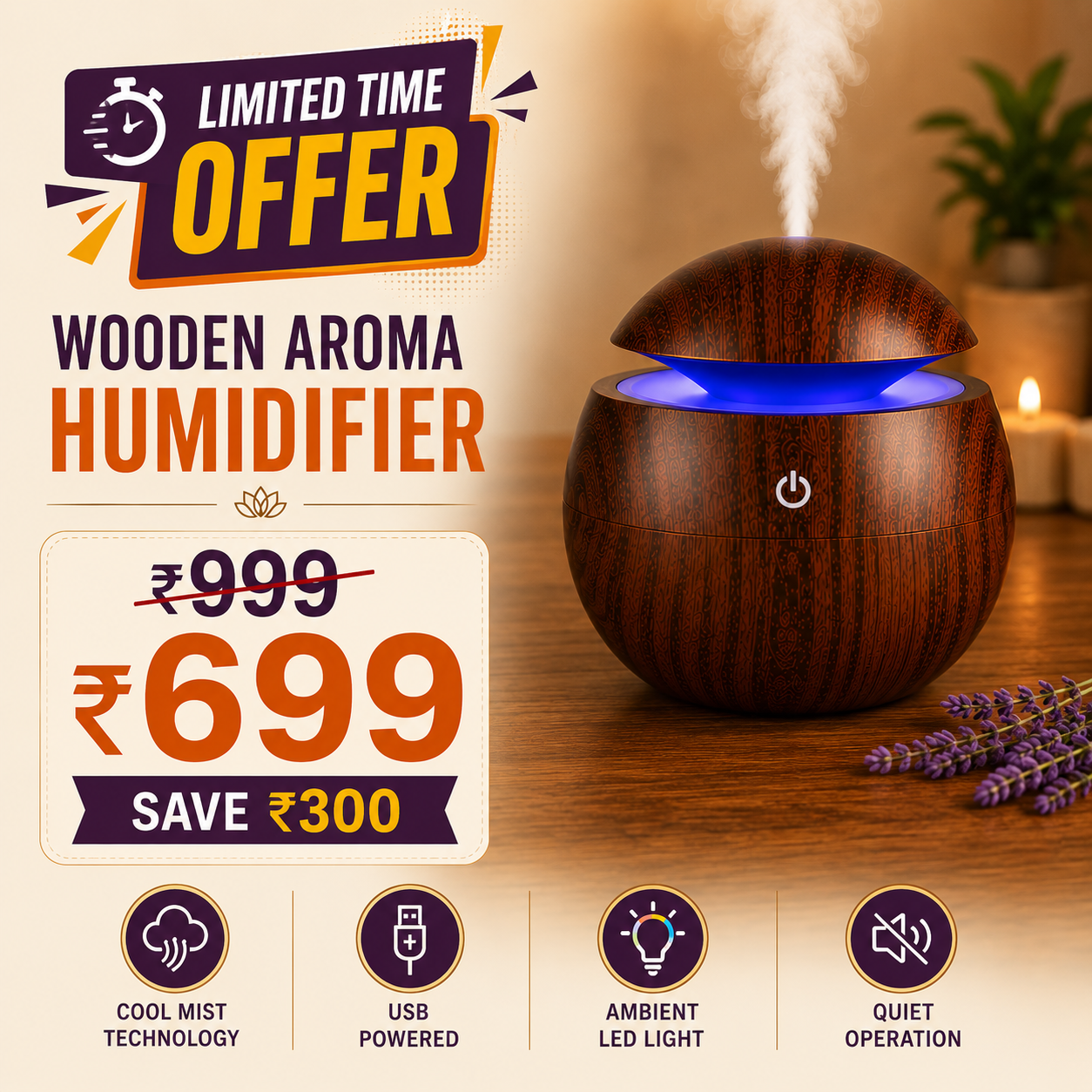 Wooden aroma humidifier special discount offer