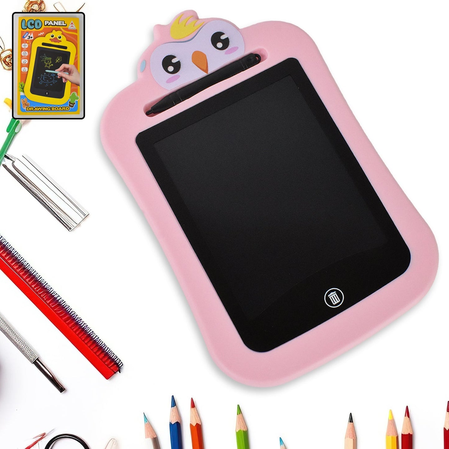 Top view of Kids LCD Writing Tablet with safe lock feature visible