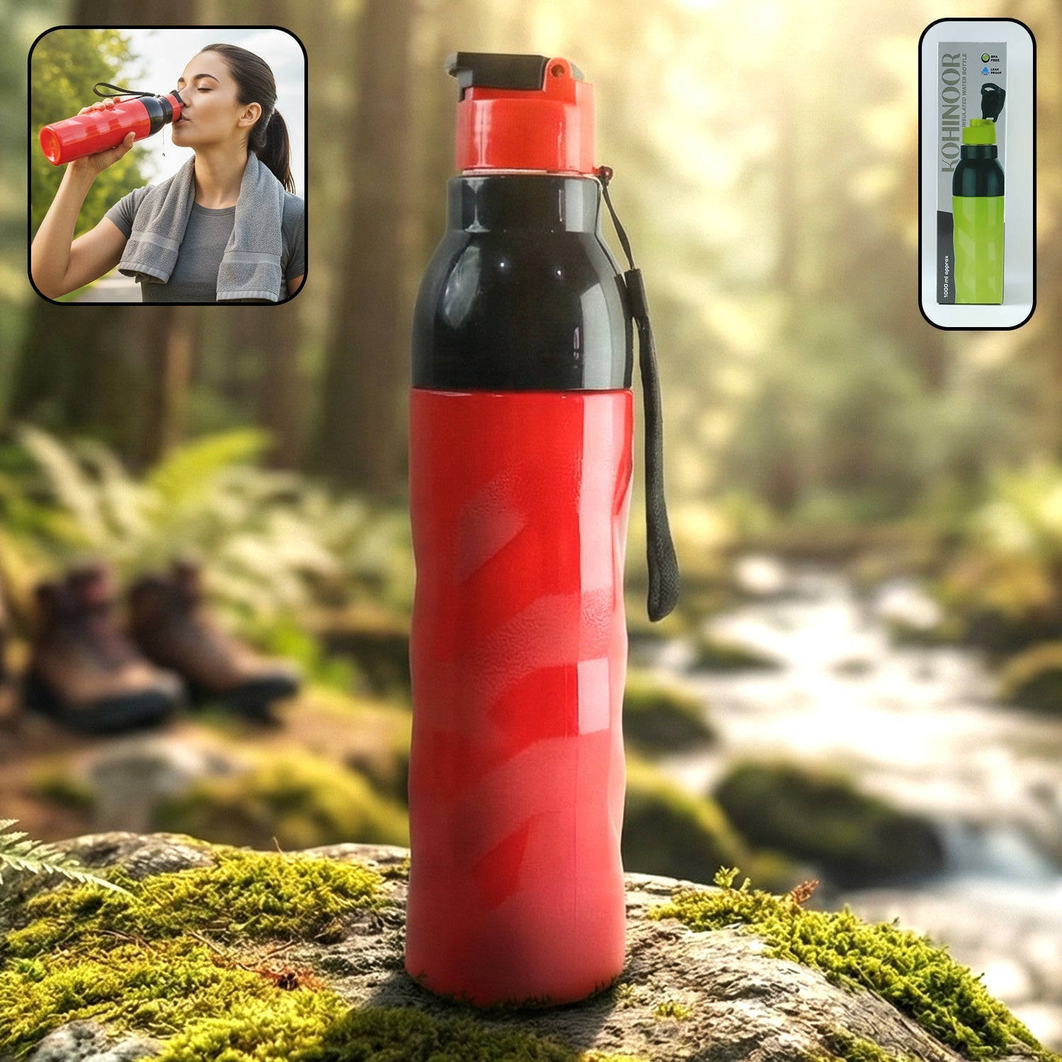 1000ml sports water bottle with flip lid and carry strap