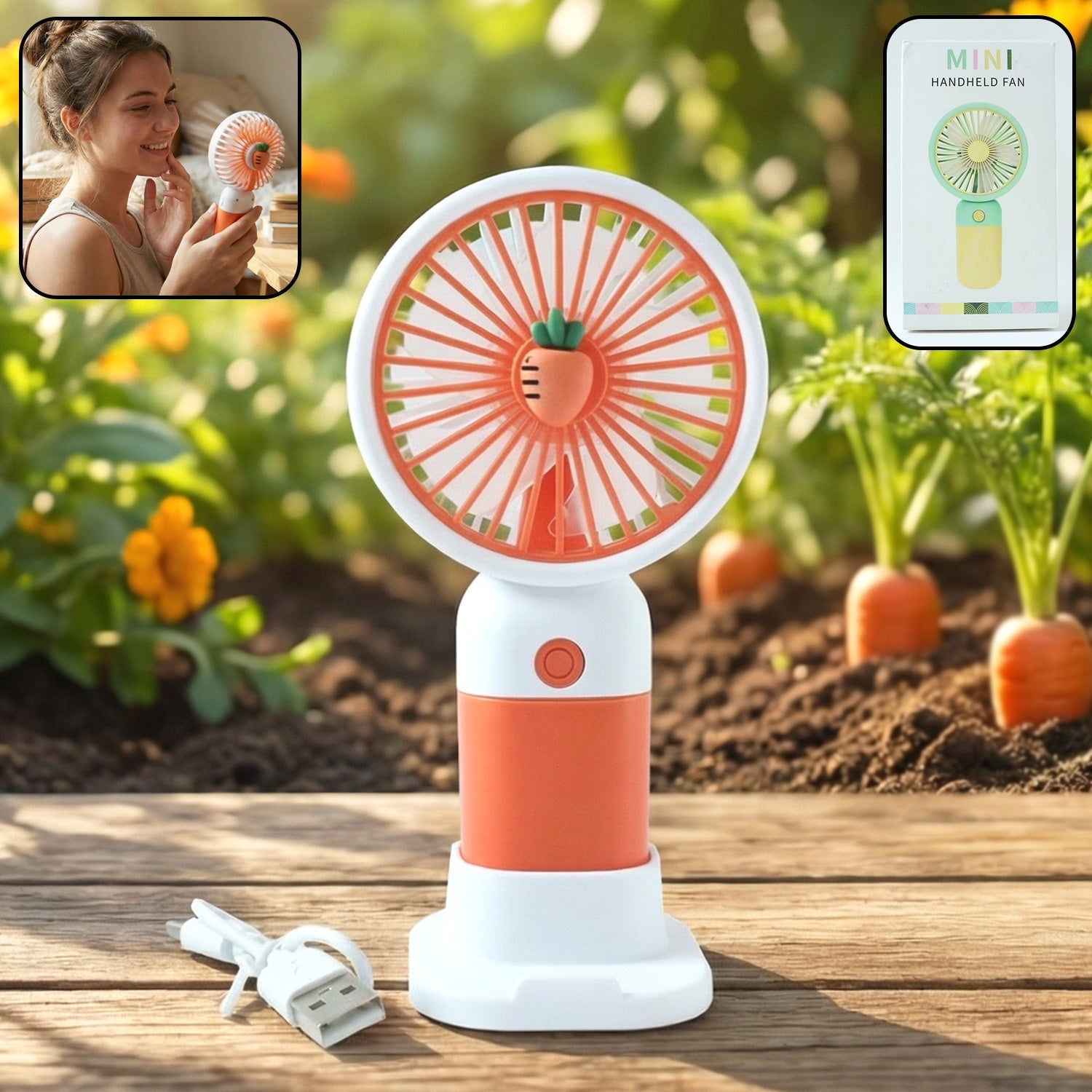 Mini rechargeable handheld fan with decorative front design