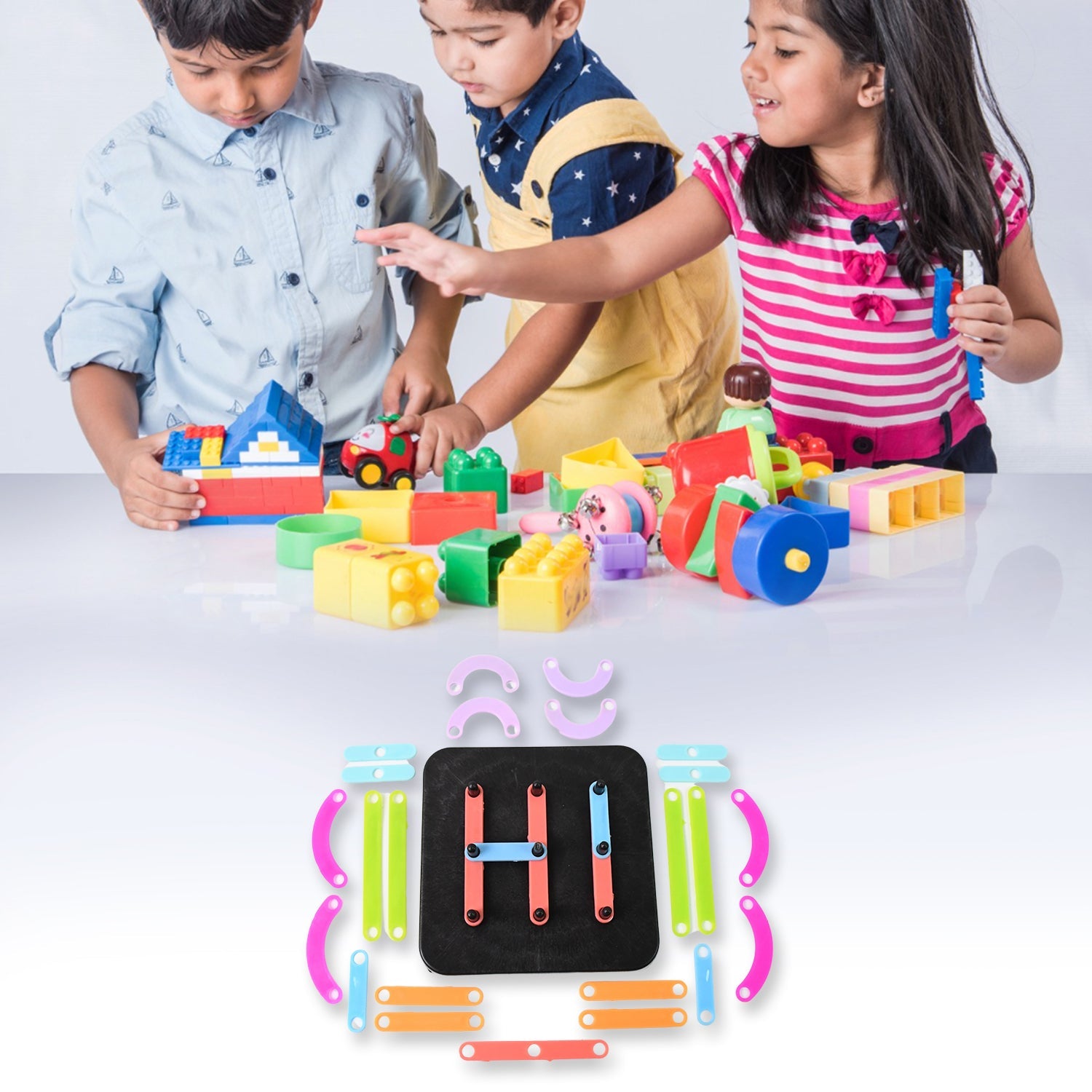 Close-up of the versatile alphabet numeric puzzle pieces in various shapes.