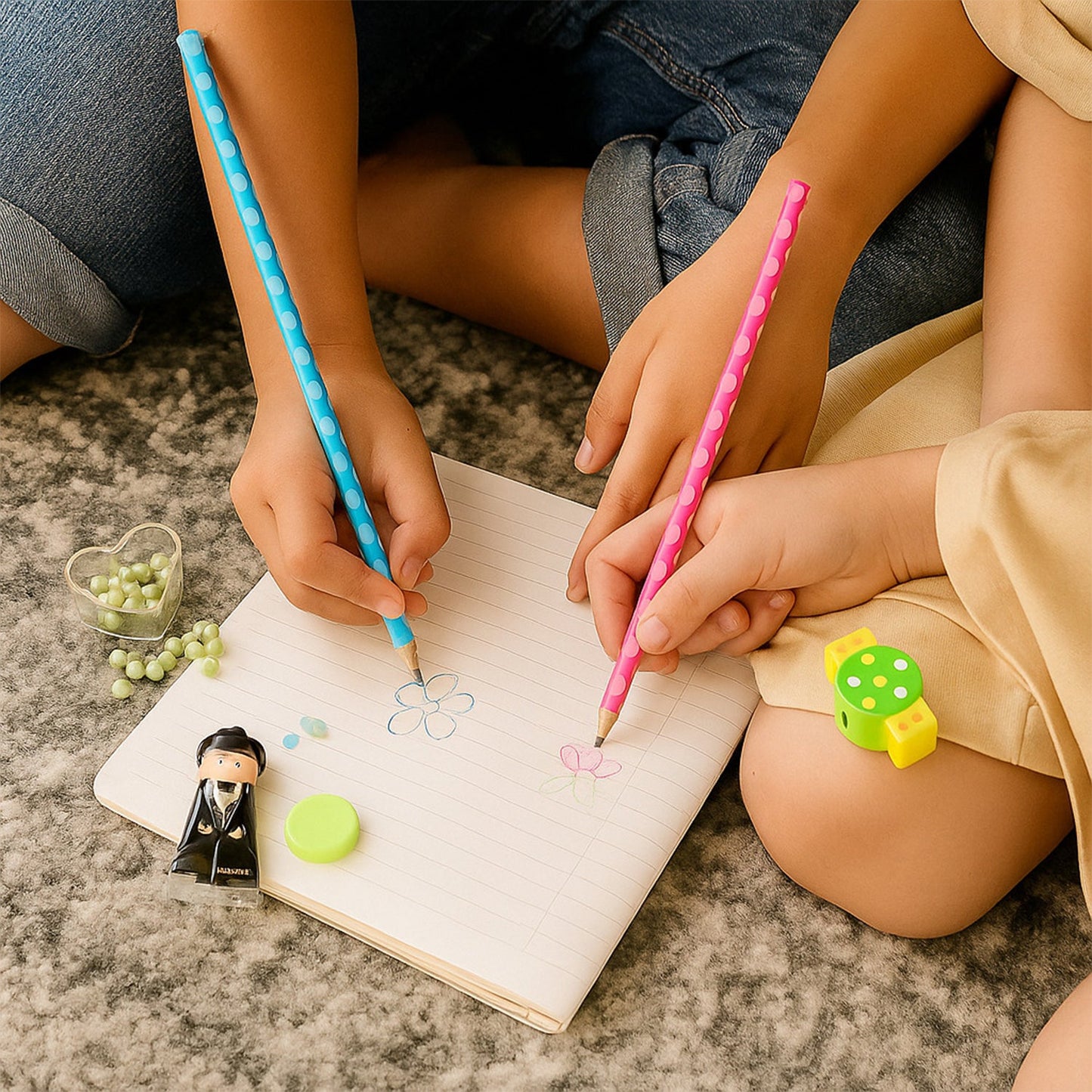 Cute candy pencil set featuring decorative pencils and school accessories