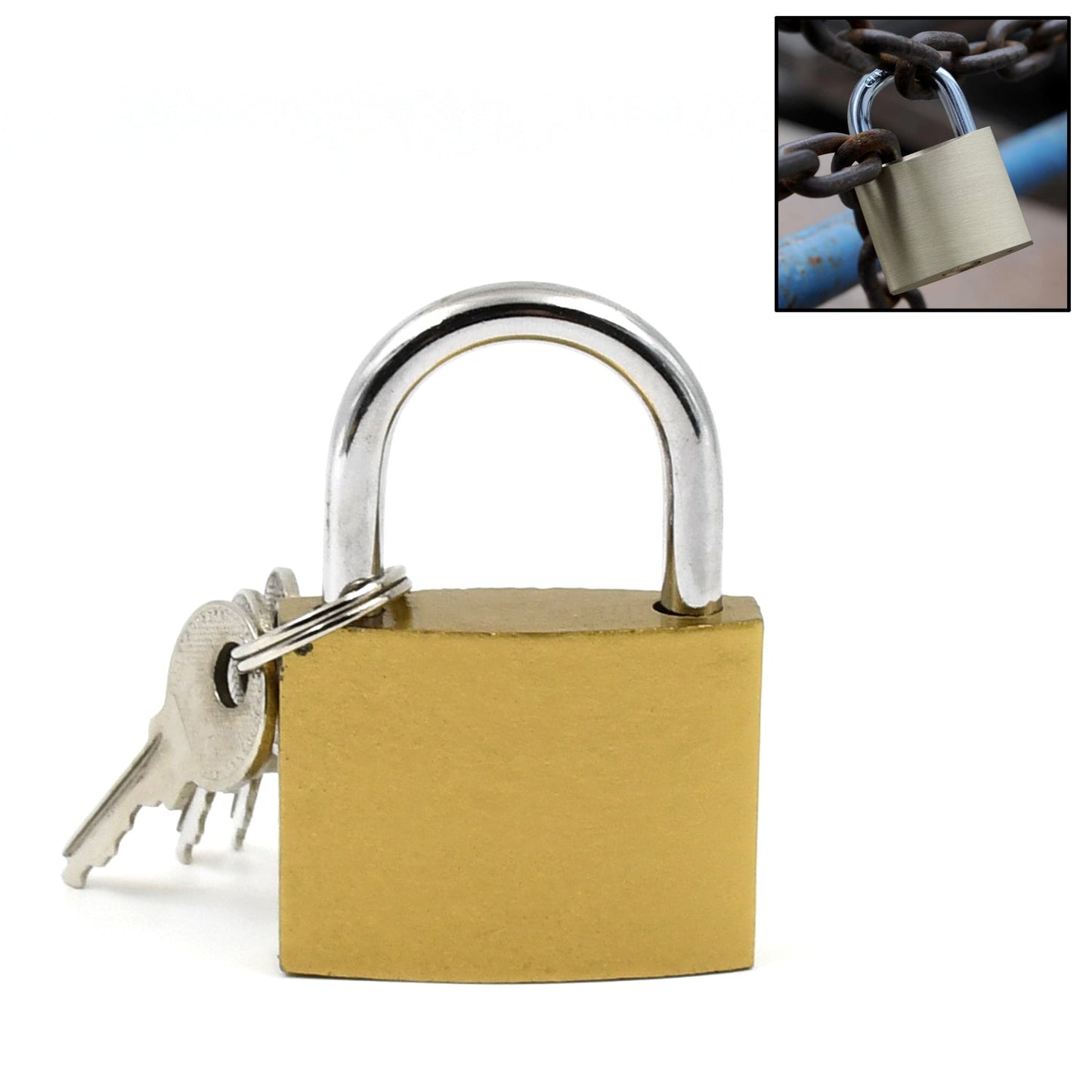 Hand holding the compact 38mm solid padlock, showing its size and build.