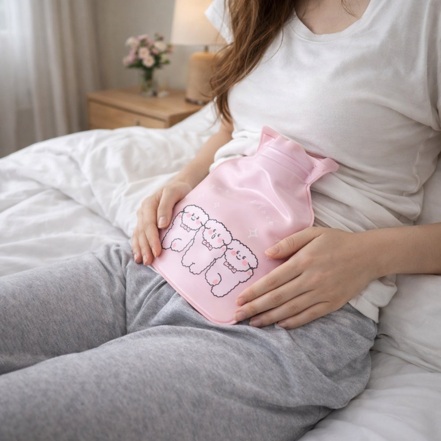 Mini hot and cold water bag filled with water ready for therapy