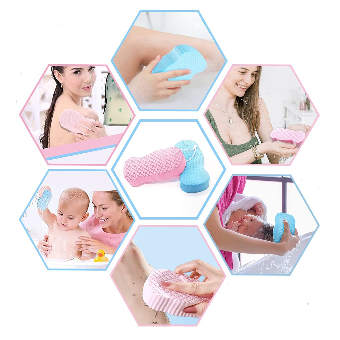 Flexible exfoliating sponge twisted to highlight its durable and pliable material.