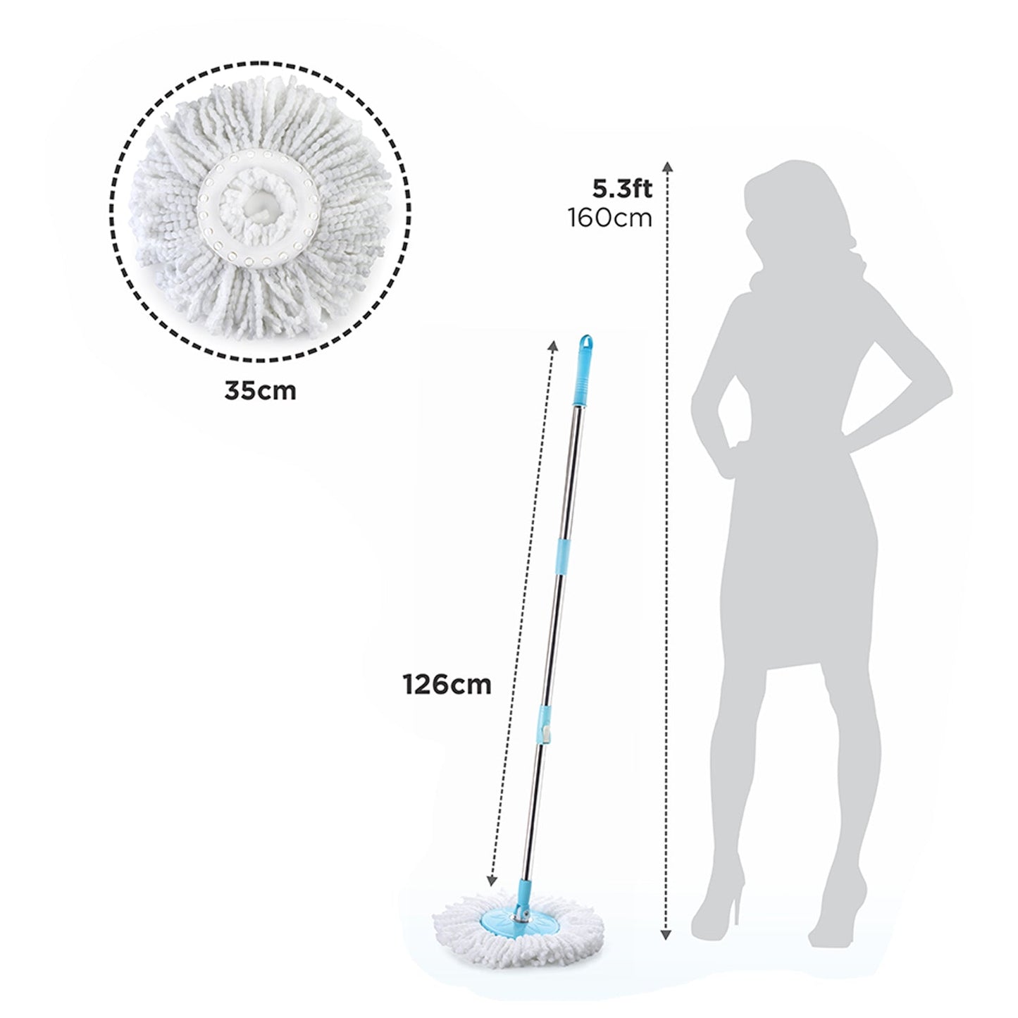 Ganesh 360 Spin Mop with Wheels, demonstrating the practical auto-fold handle feature.