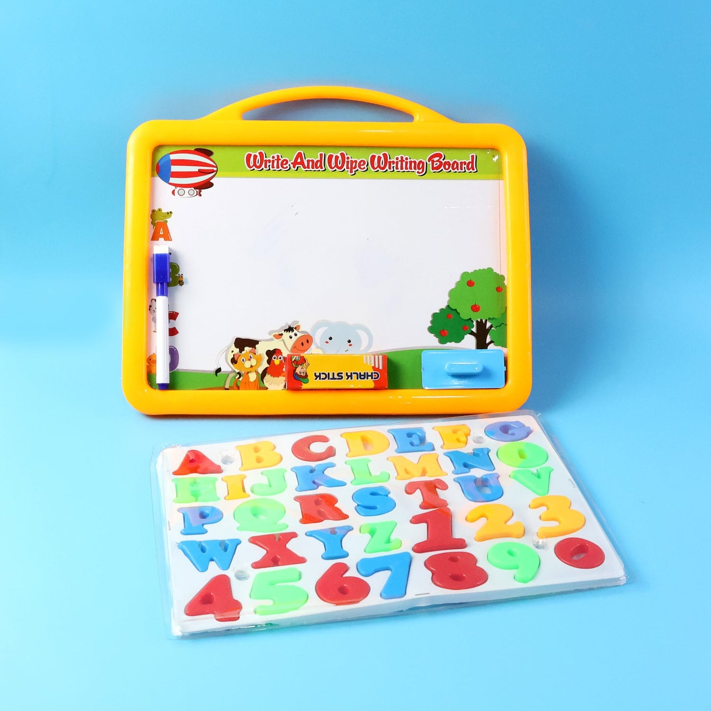 Side view of the sturdy double-sided kids writing board designed for versatile learning