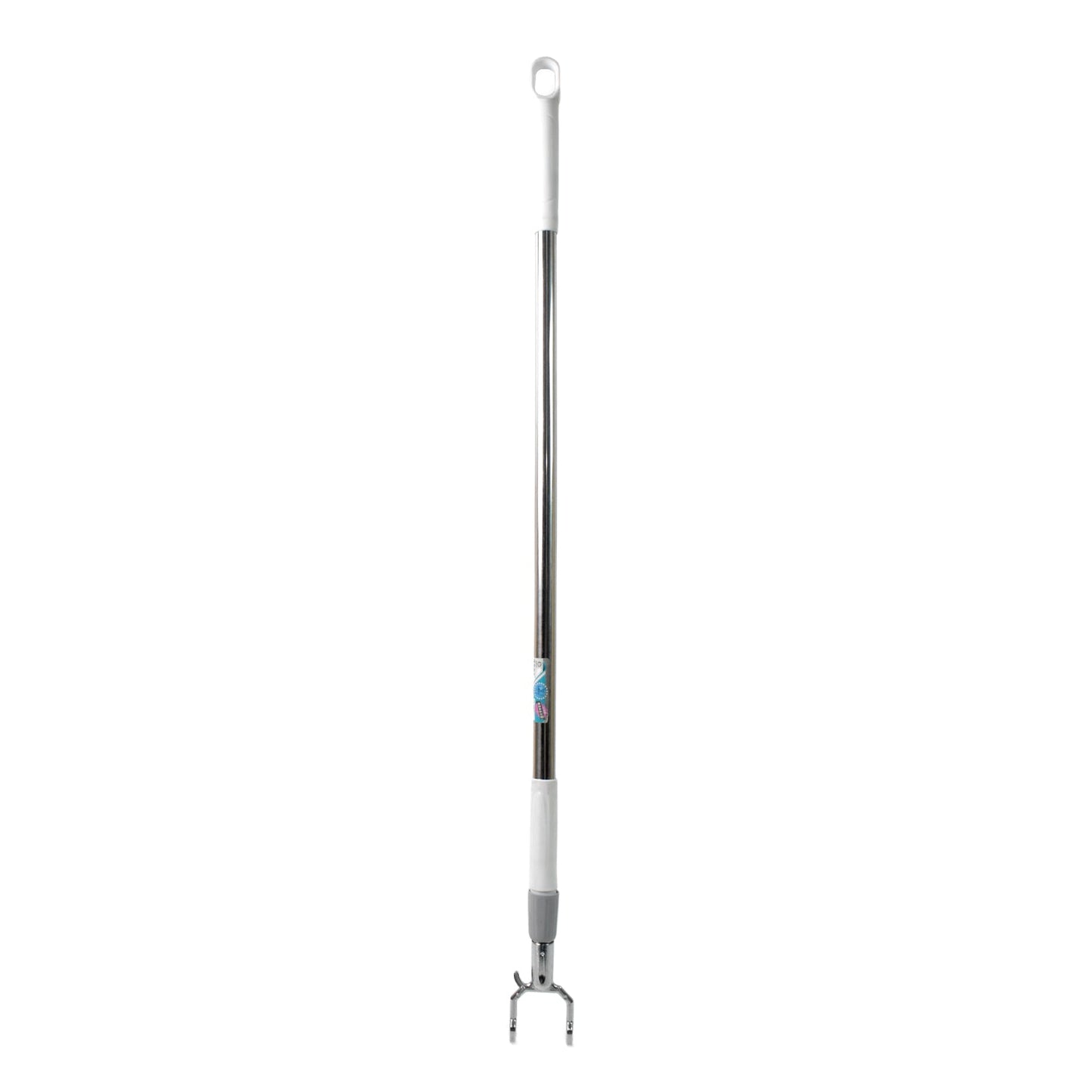 Telescopic clothes hook in use, showing its long reach for high shelves.