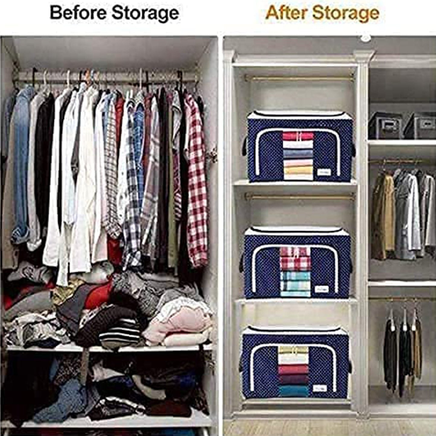 Visual representation of the dimensions and features of the clothes storage bag.