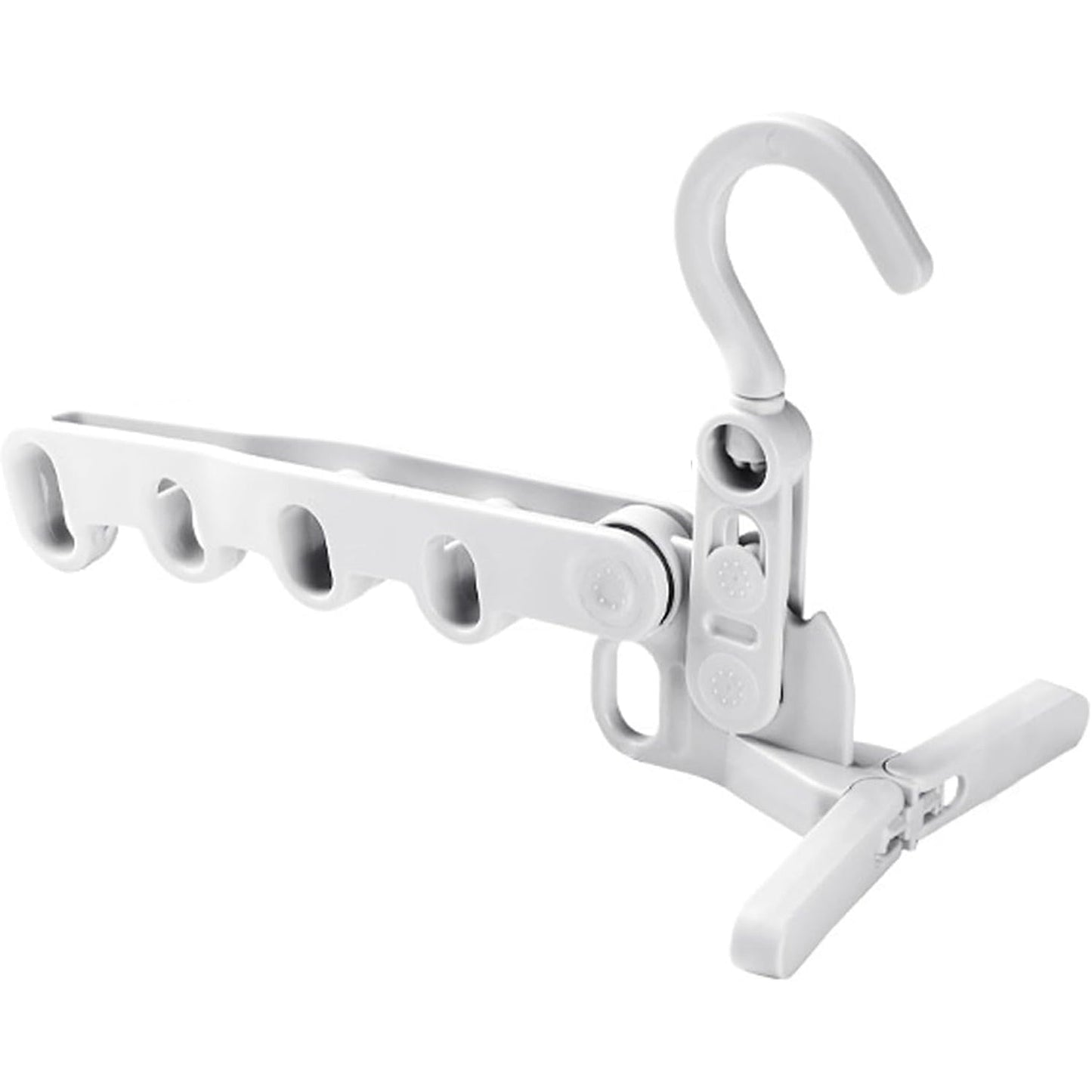 The durable plastic construction of the 5-hole foldable clothes hanger.