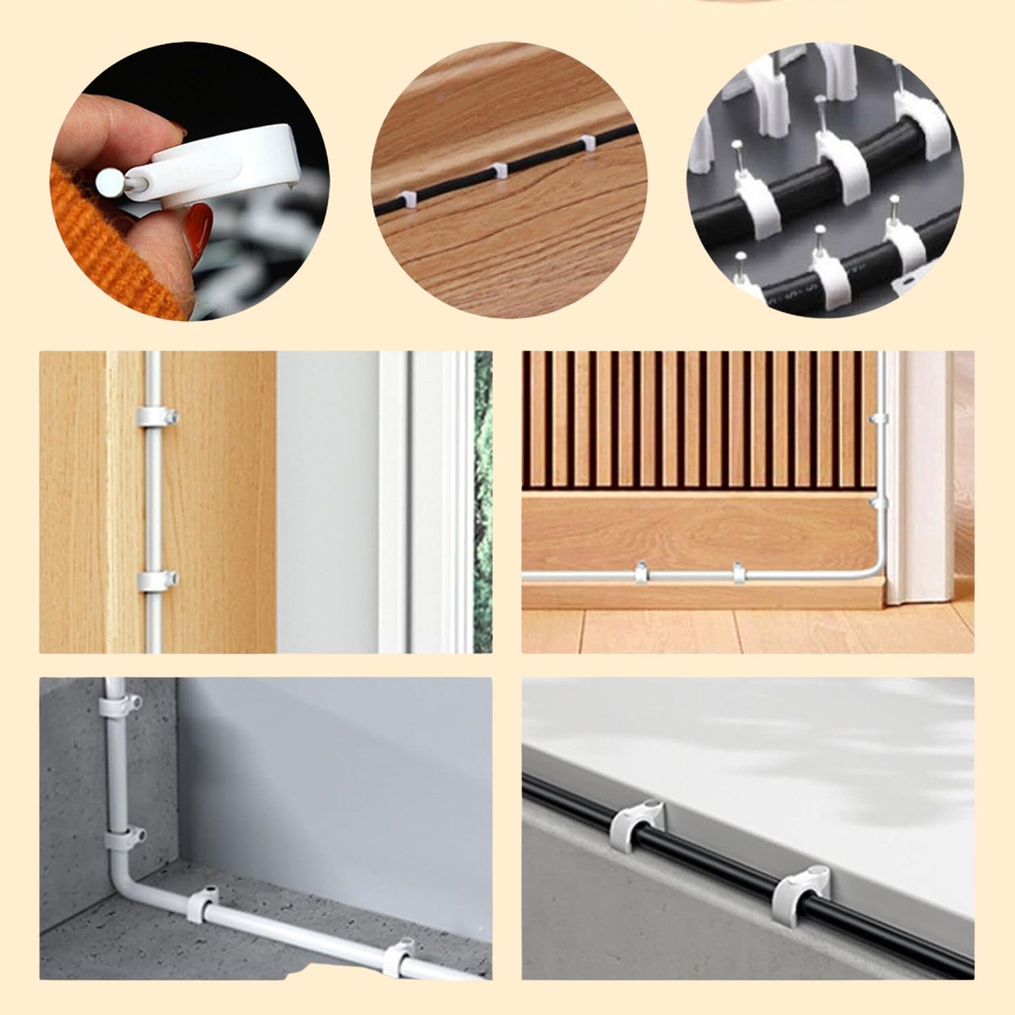 Set of 20 plastic cable clips with steel nails for secure cable management