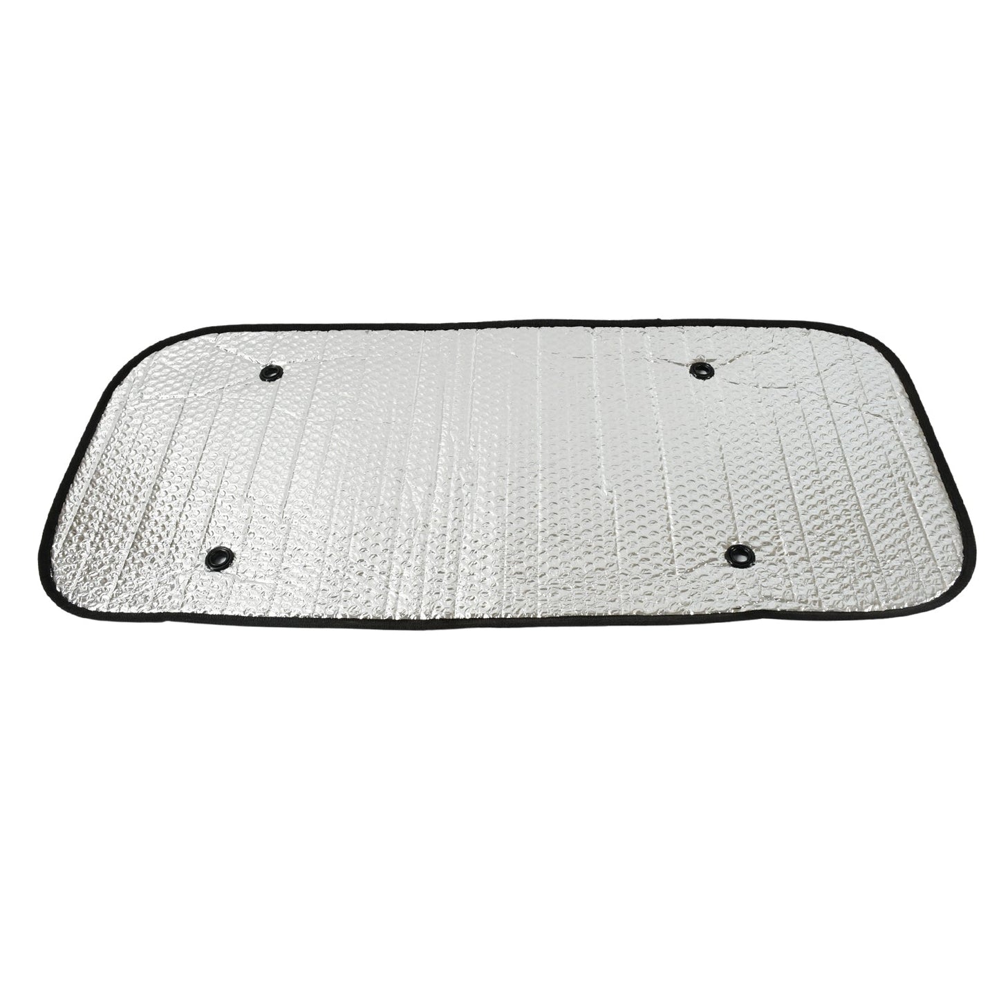 Compact and foldable car sun shade for easy storage in a vehicle.