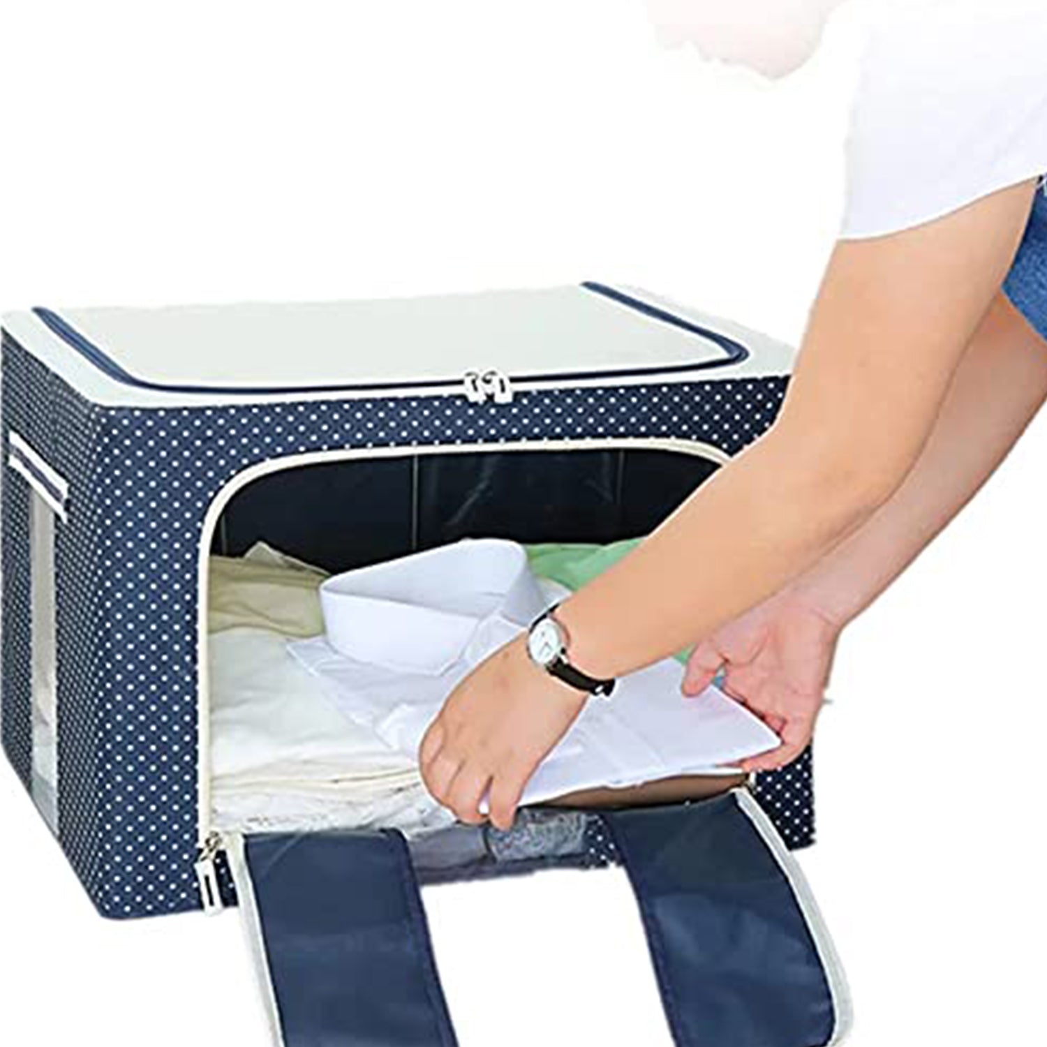 Steel frame clothes organizer tucked away in a wardrobe for tidy living.