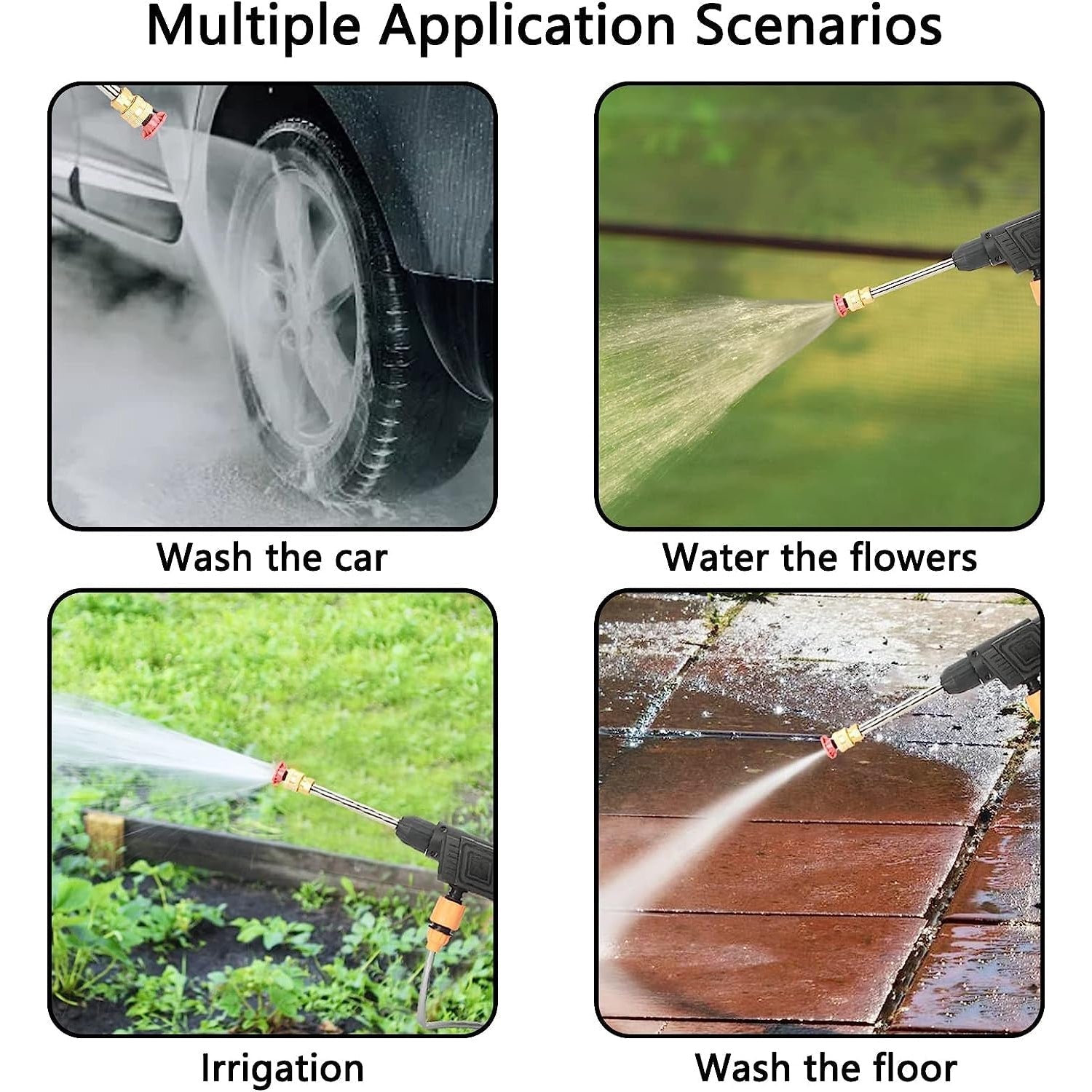 A person using the wireless high-pressure washer to clean a bike.