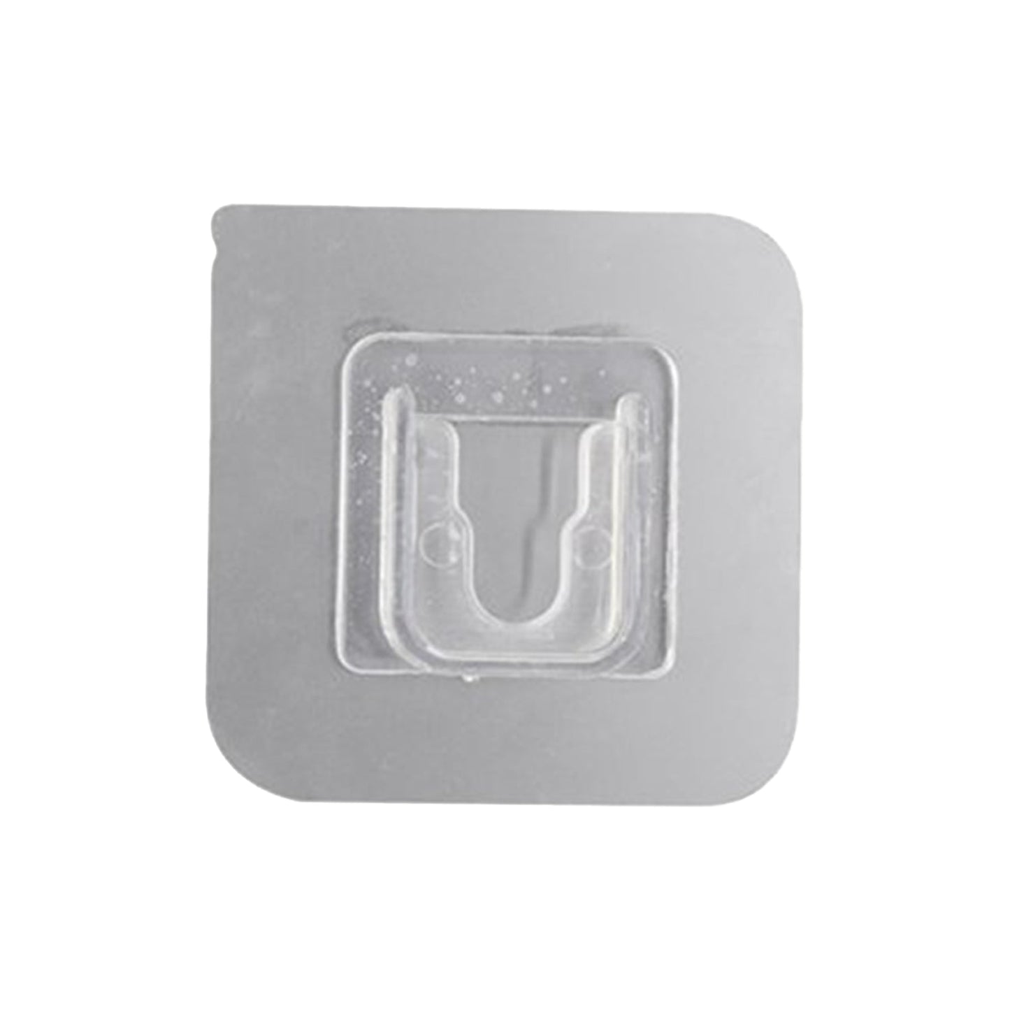 Transparent self-adhesive wall hook ready for easy peel-and-stick application.