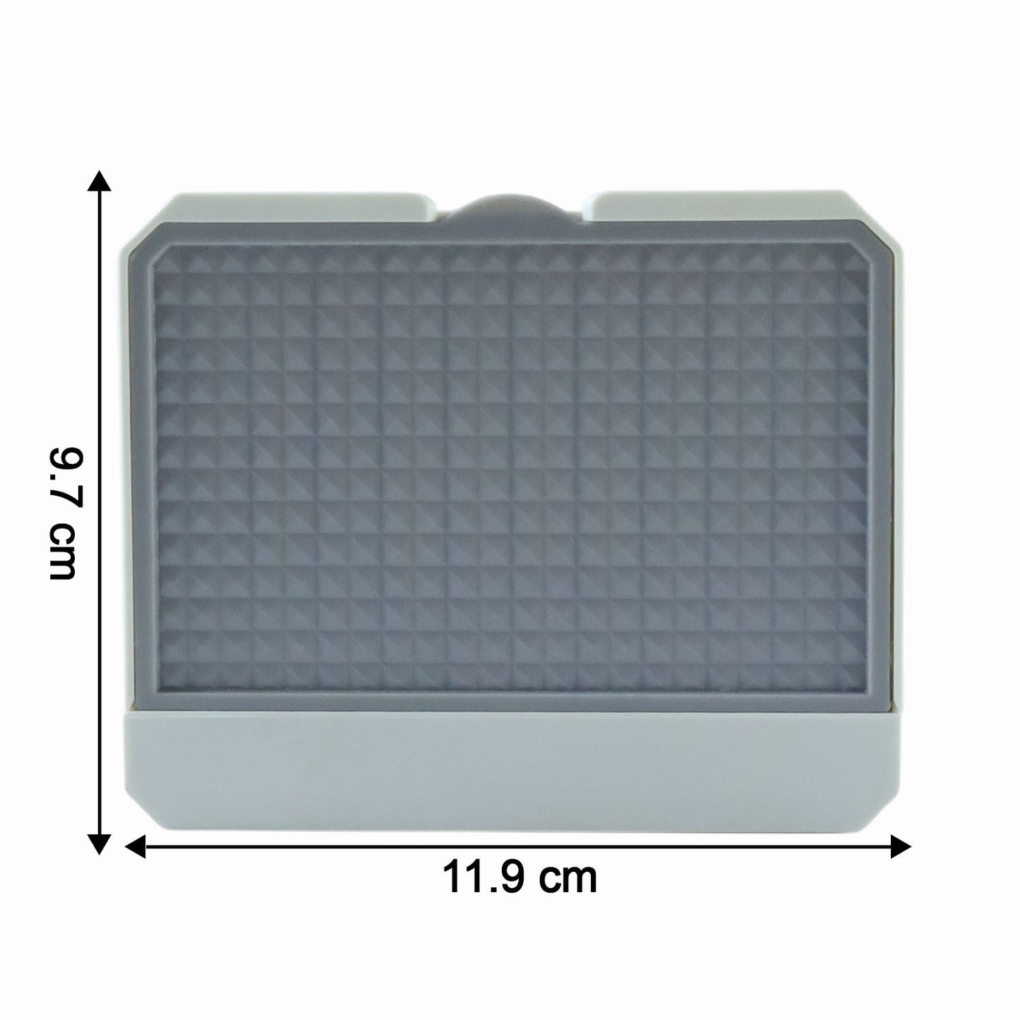 Close-up view of self-draining tray soap holder for wash basins