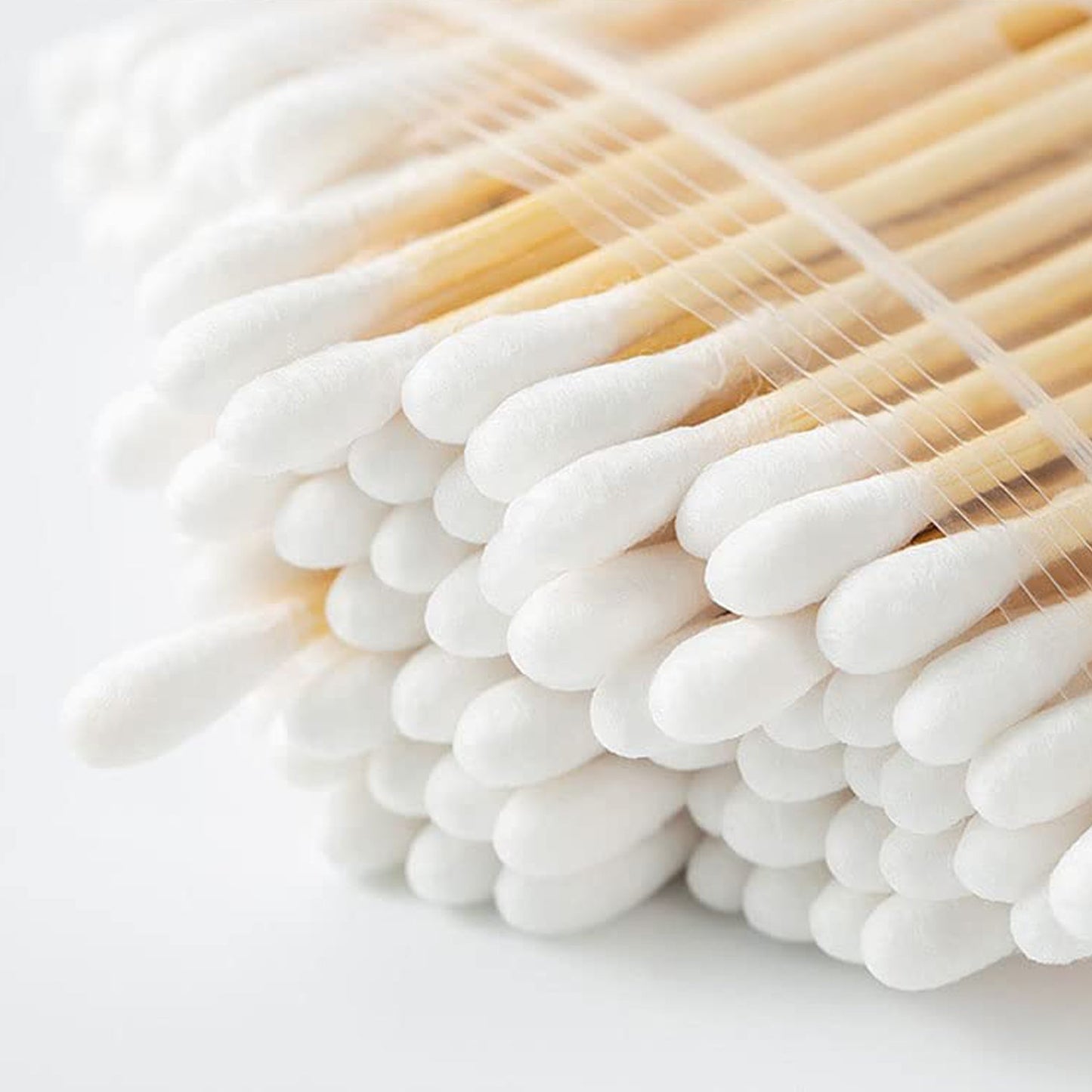 Bulk pack of 20 eco-friendly bamboo cotton swabs.