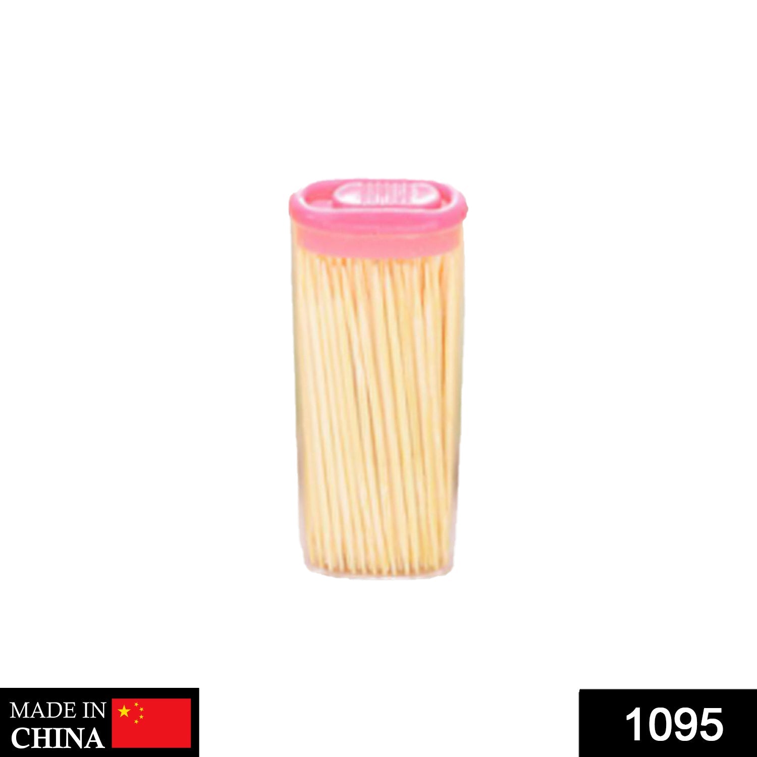 Eco-friendly bamboo toothpicks and dispenser box displayed from a top-down view.