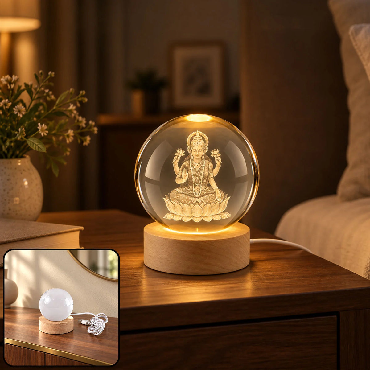 DivineGlow 3D Goddess Lakshmi Crystal Lamp