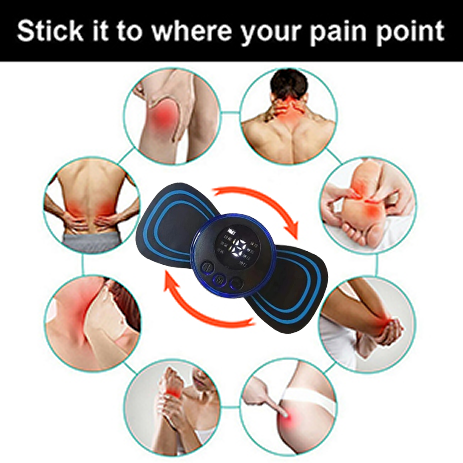 USB-rechargeable neck massager with cable for convenient power.