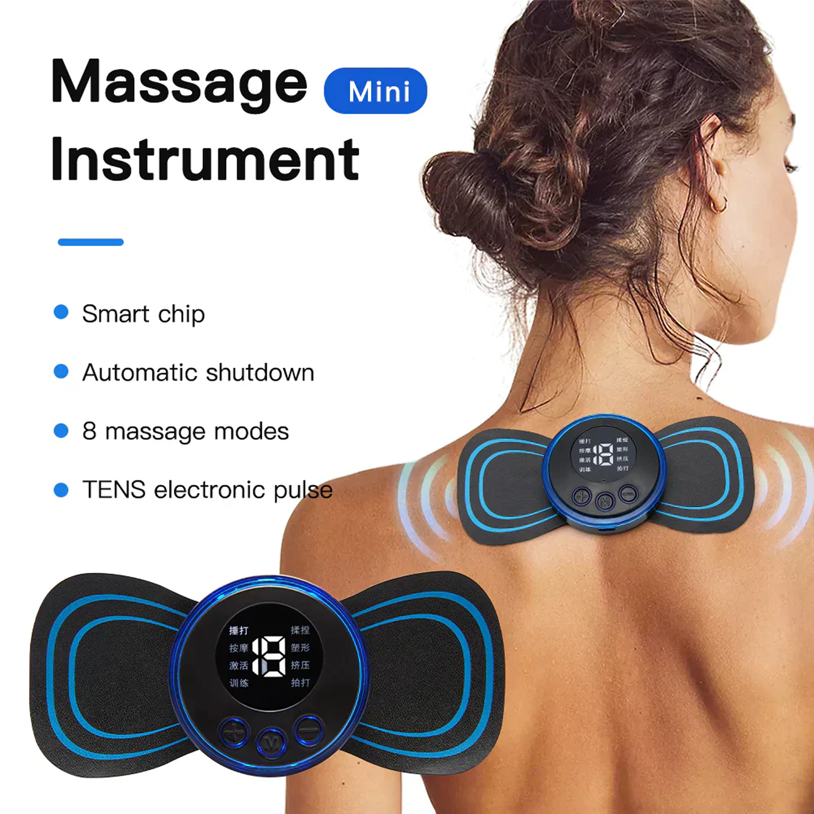 Lymphatic drainage massager being applied to the shoulder area.