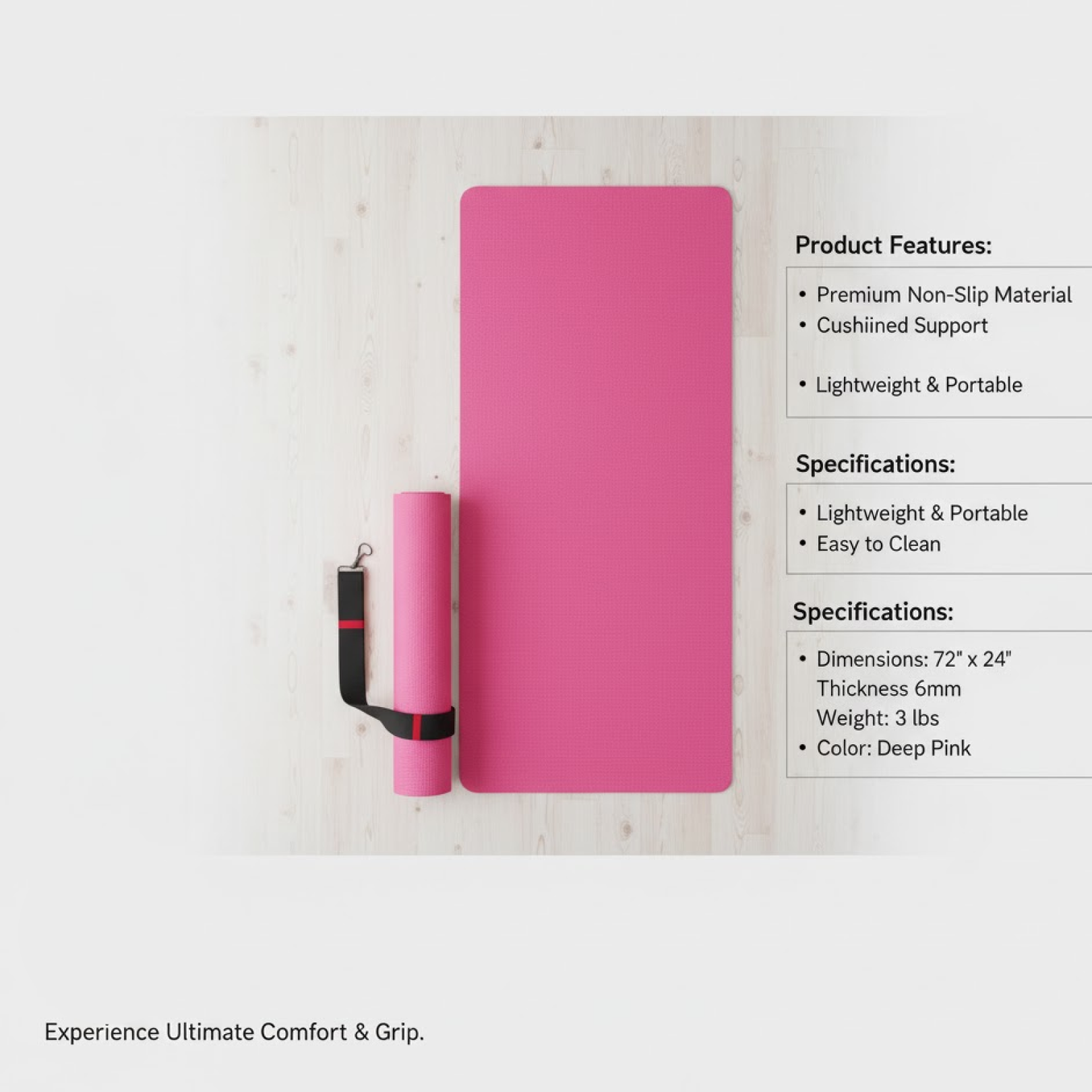 Side view demonstrating the cushioning thickness of the yoga mat.