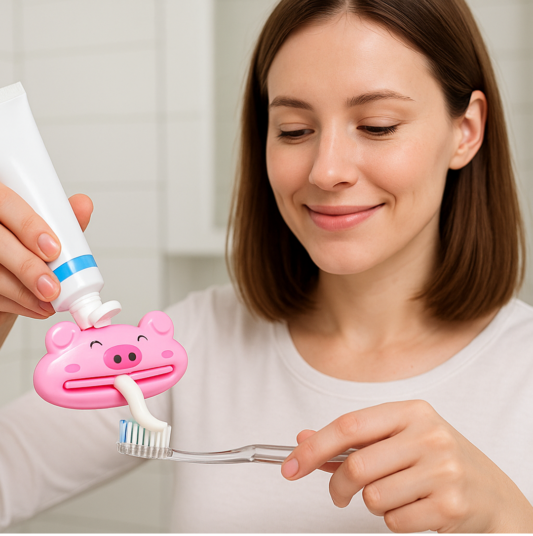 Illustration demonstrating effective use of the animal toothpaste squeezer.