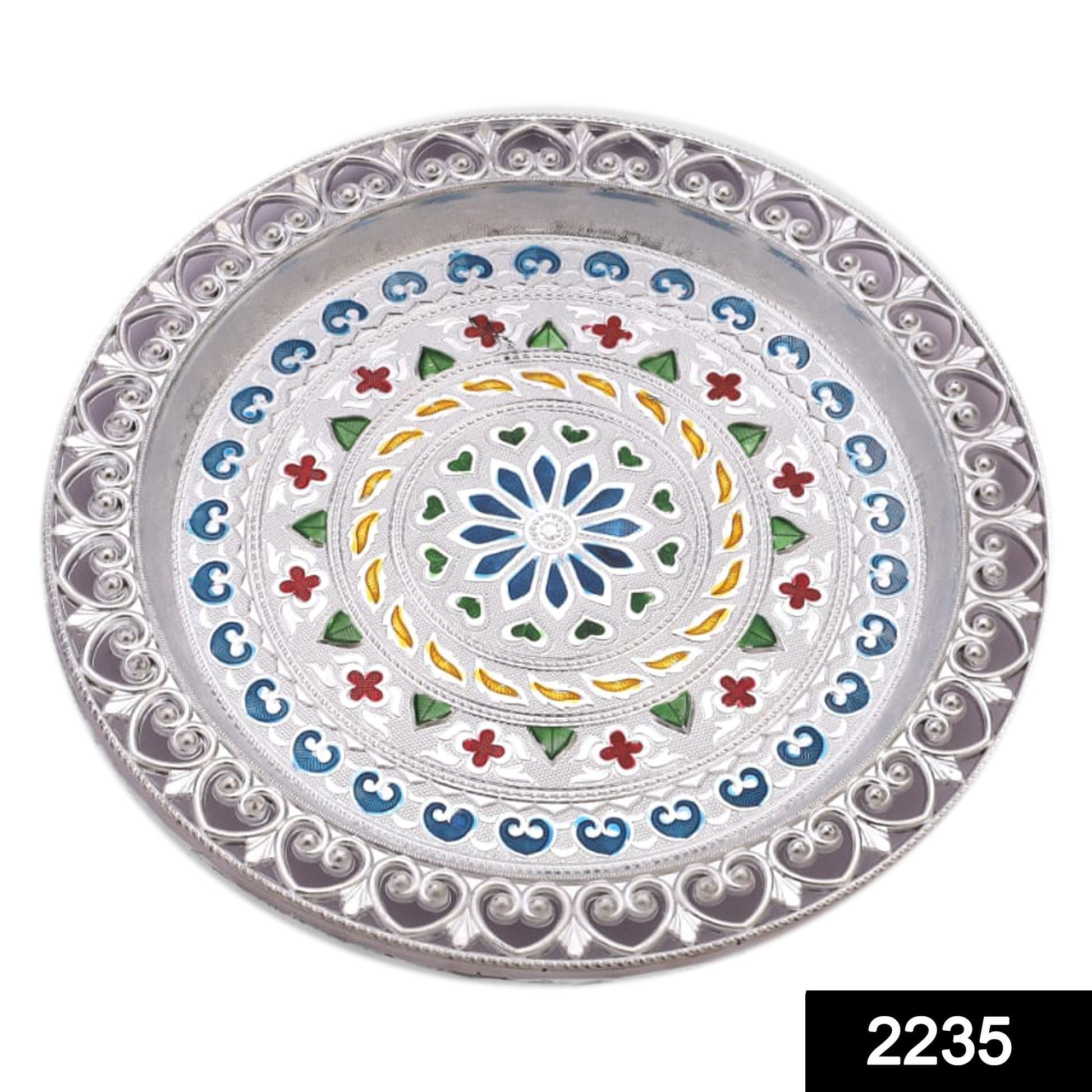 Silver plated pooja thali with a subtle design, enhancing your festive rituals.