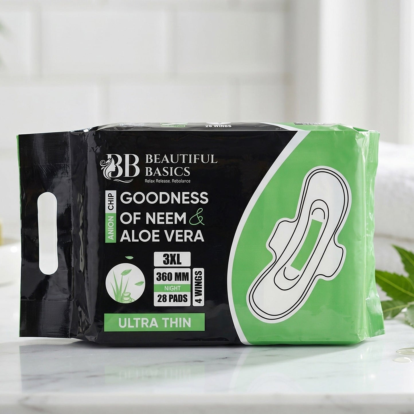 Product close-up of sanitary pads in hand