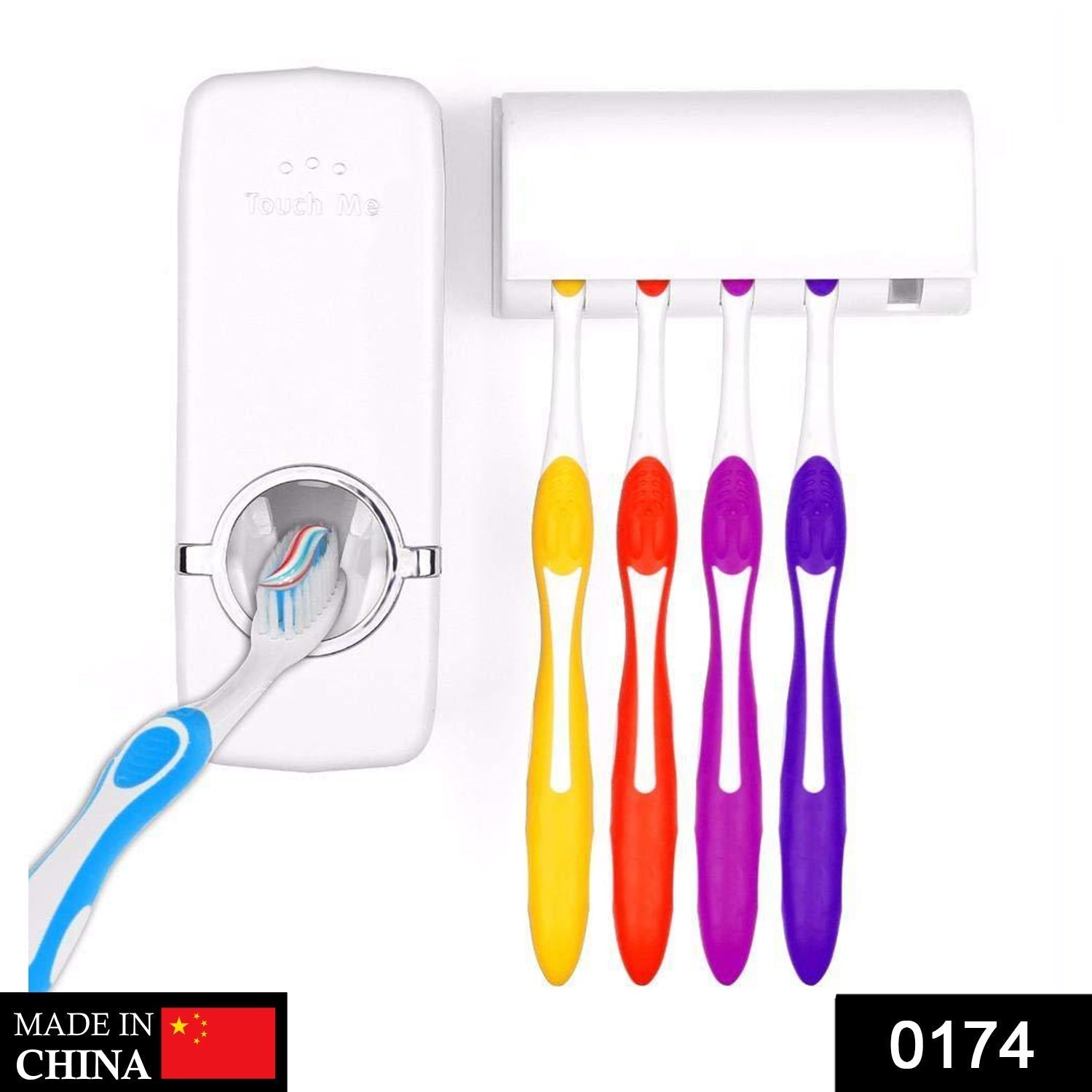 Wall-mounted toothbrush holder securely holding multiple toothbrushes next to the toothpaste dispenser.
