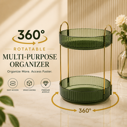 Premium 360 degree rotating 2 tier acrylic organizer for makeup skincare perfumes and fruit storage