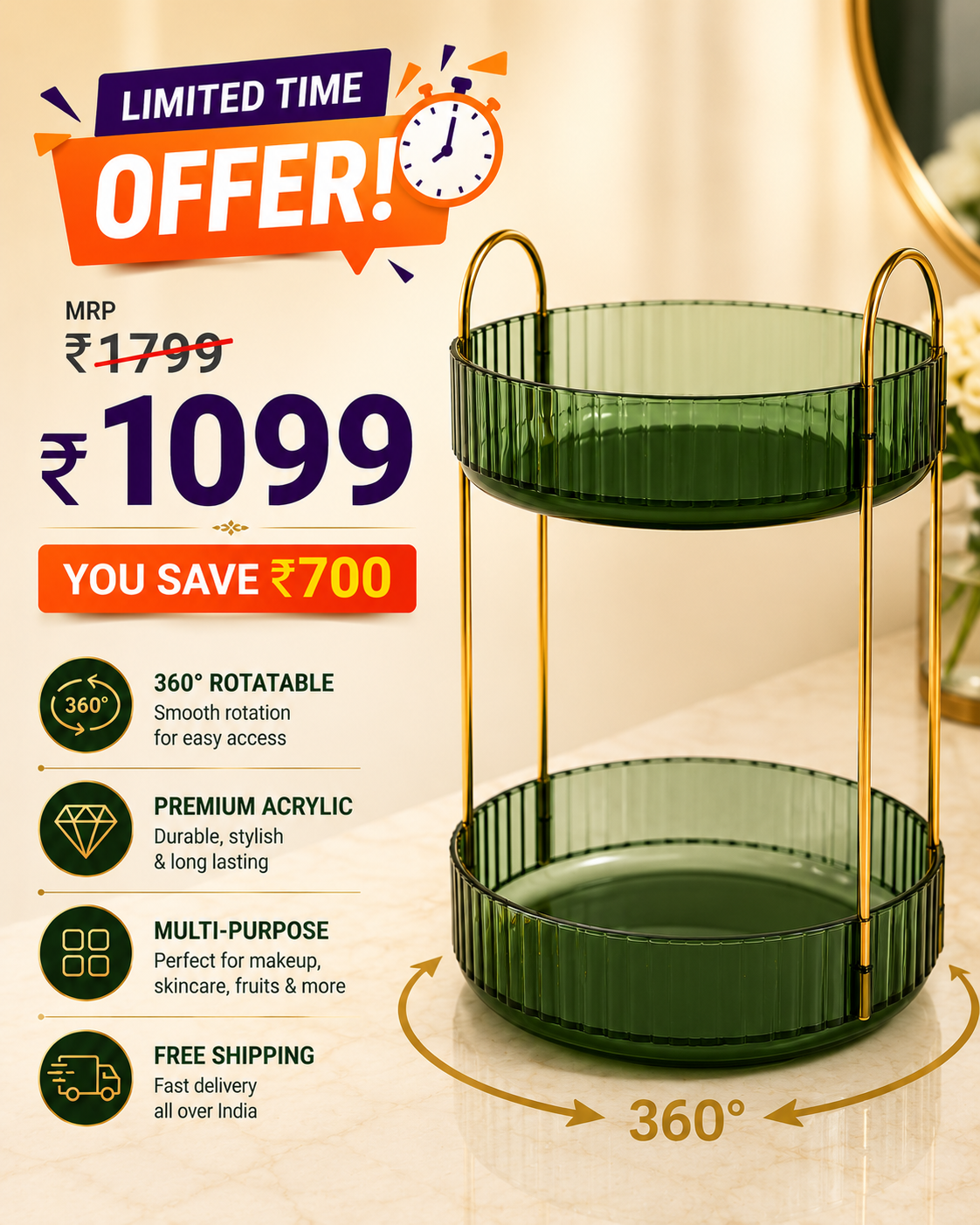 360 rotating acrylic organizer special offer price with premium storage solution for home organization