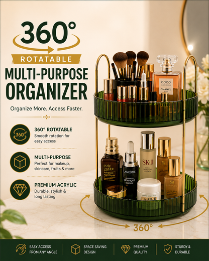 360 degree rotating acrylic organizer providing easy access from every angle