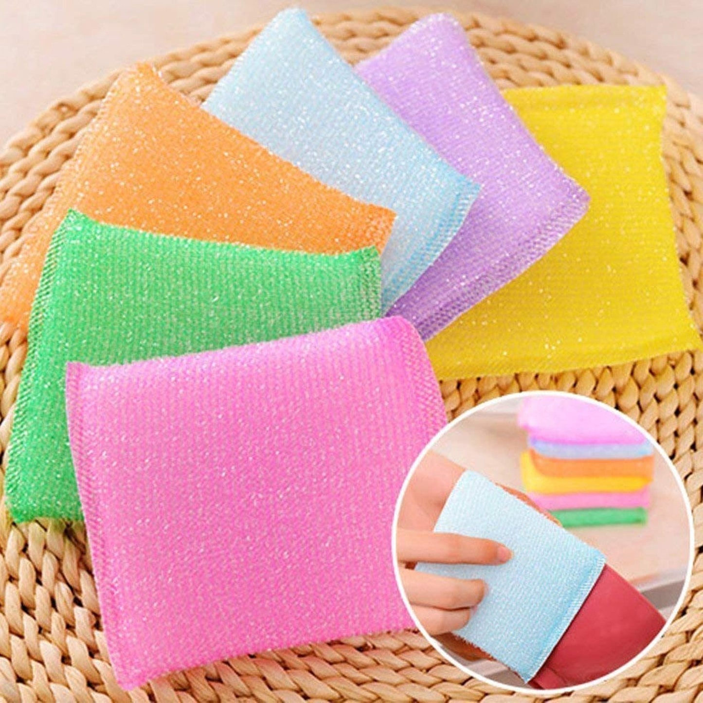 Scratch proof kitchen scrubber pads in a stack, ready for use on delicate surfaces.