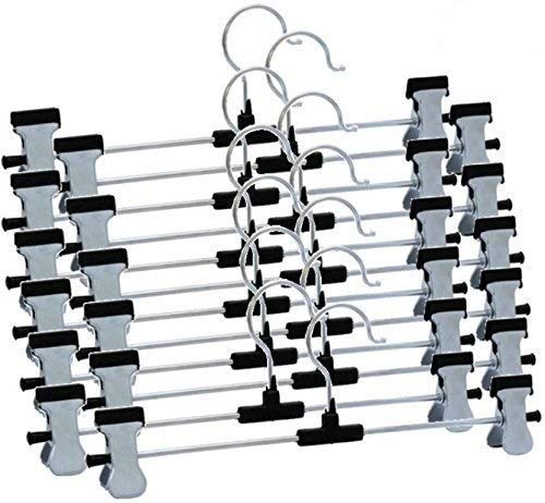 Close-up of adjustable anti-rust clips on a stainless steel hanger.