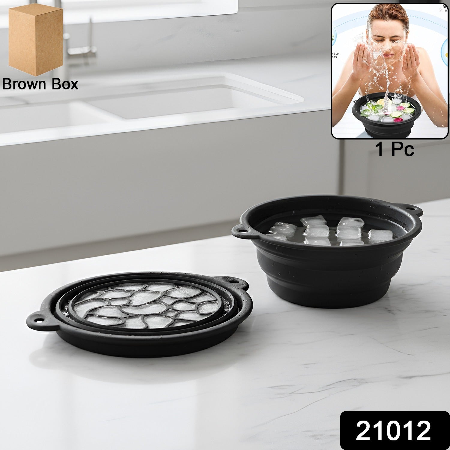Ice facial treatment bowl with built-in ice tray for cold therapy