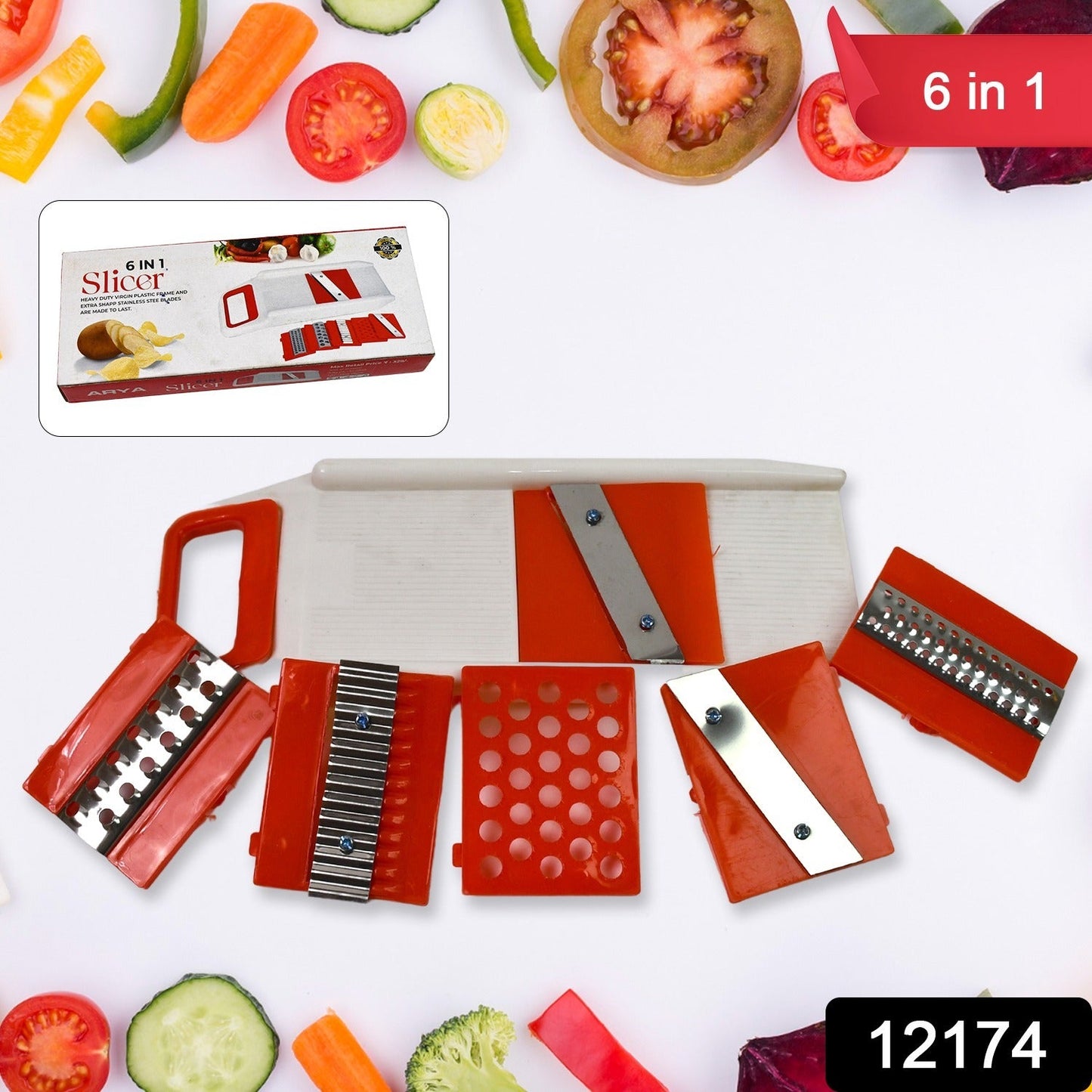 Close-up of the Quickslice vegetable slicer showing different cutting attachments.