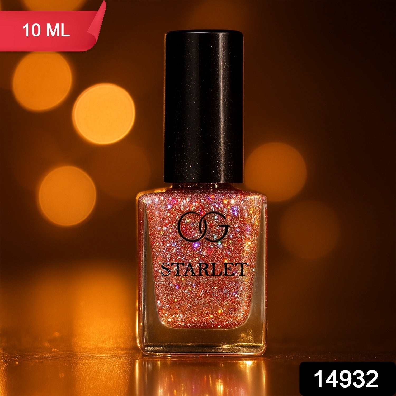 Close-up of shimmering Metallic Rose Starlet Glitter Nail Polish on nails