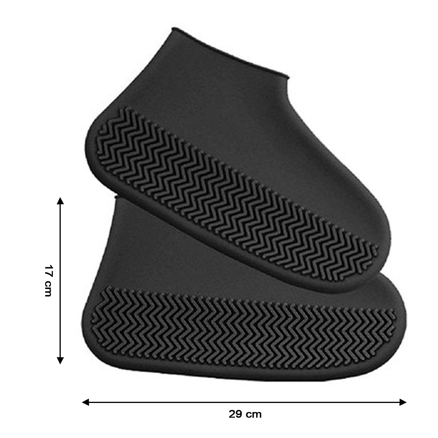 A person stretches a black silicone shoe cover, highlighting its elasticity and durability.