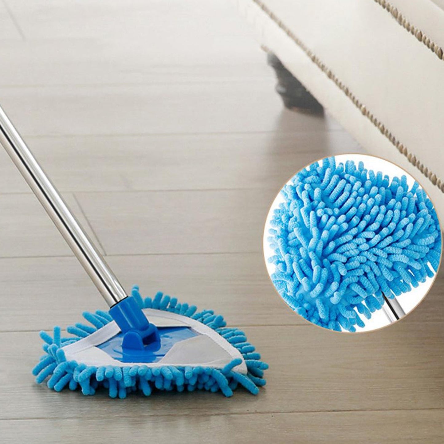 An adjustable triangle mop head with stainless steel for efficient floor cleaning.