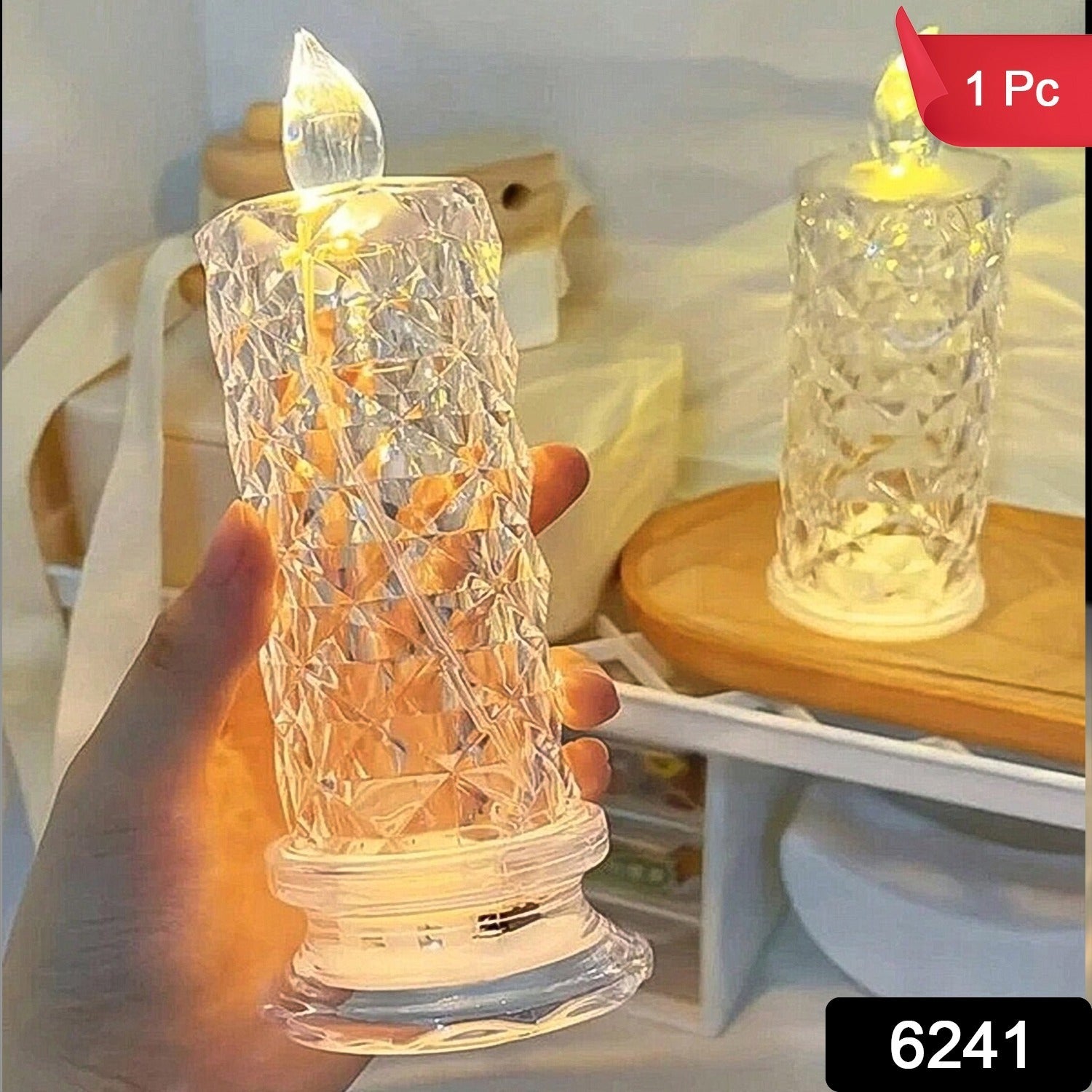 Close-up of the Styleva Crystal LED Candle, showcasing its transparent design.