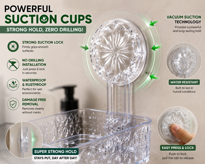 Strong suction adhesive bathroom shelf mounting system