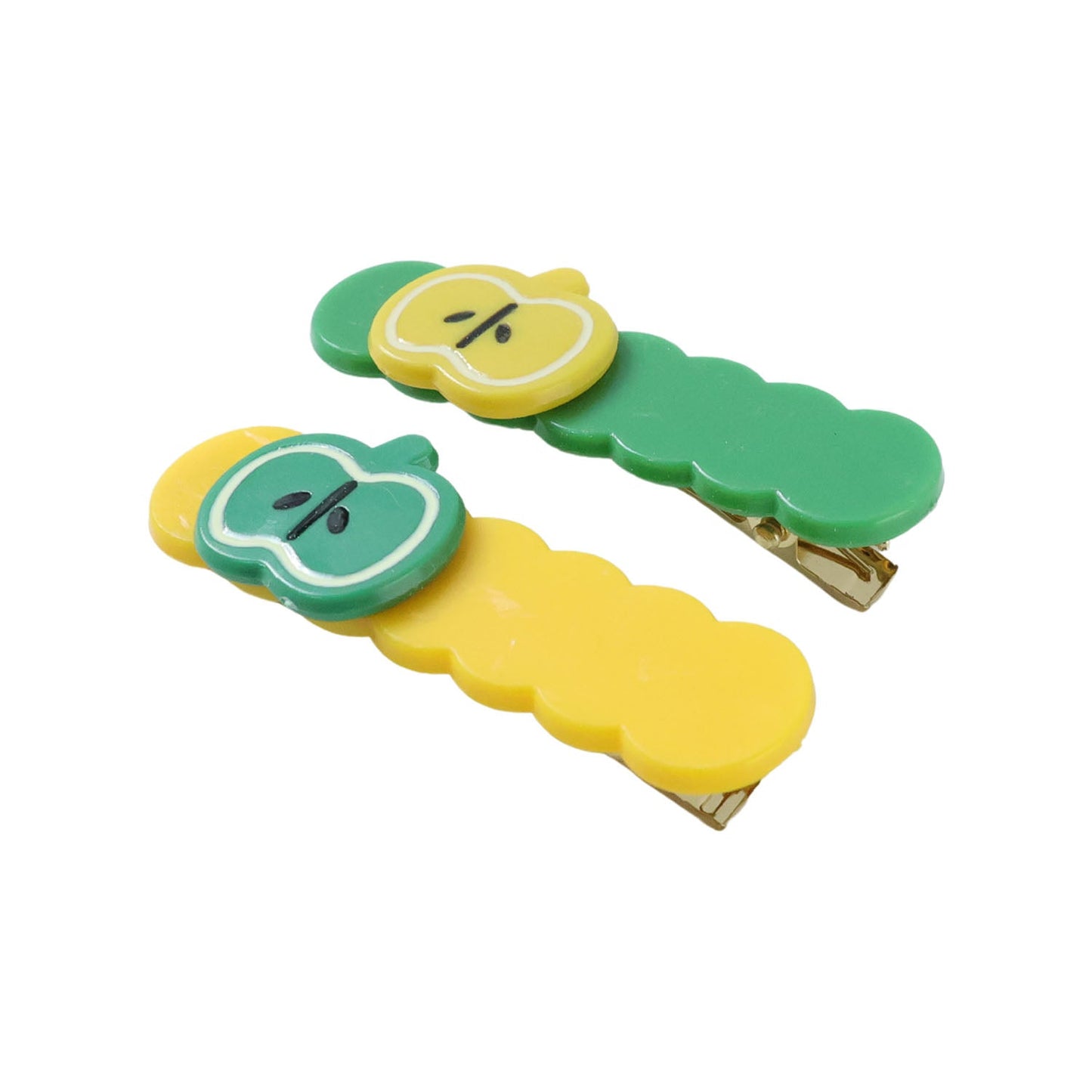 Side view of colorful apple design hair clip holding hair gently hair accessories