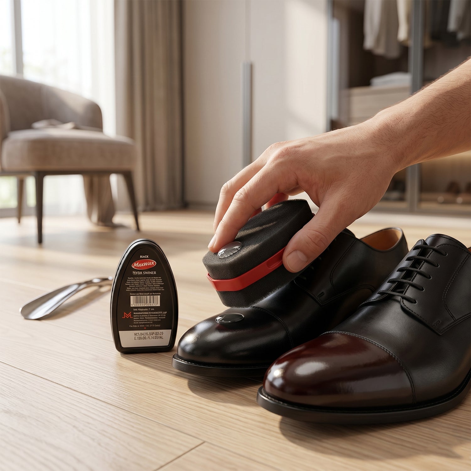 Quick shine black shoe polish applicator