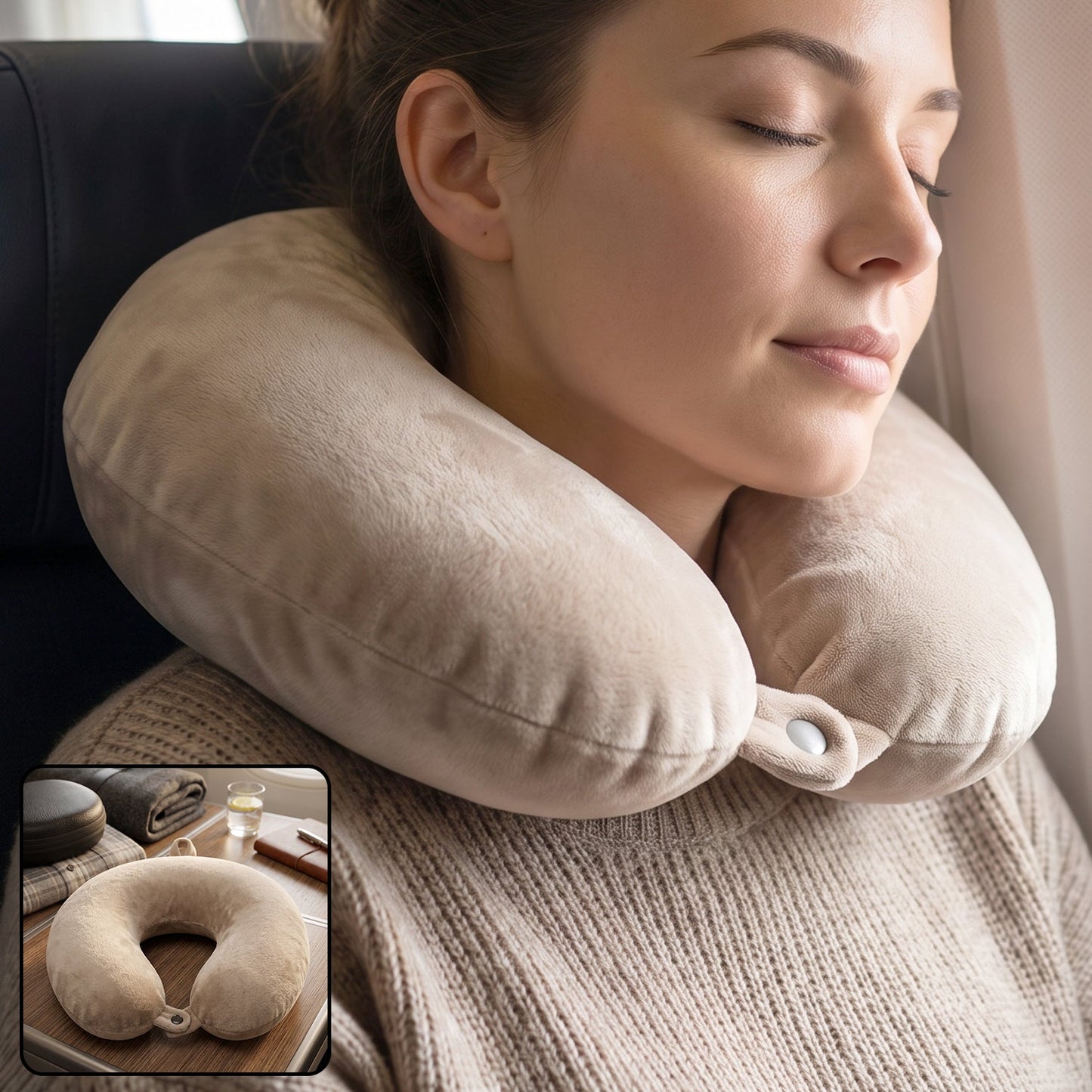 U shaped travel neck pillow, soft velvet support pillow for travel (1 pc)