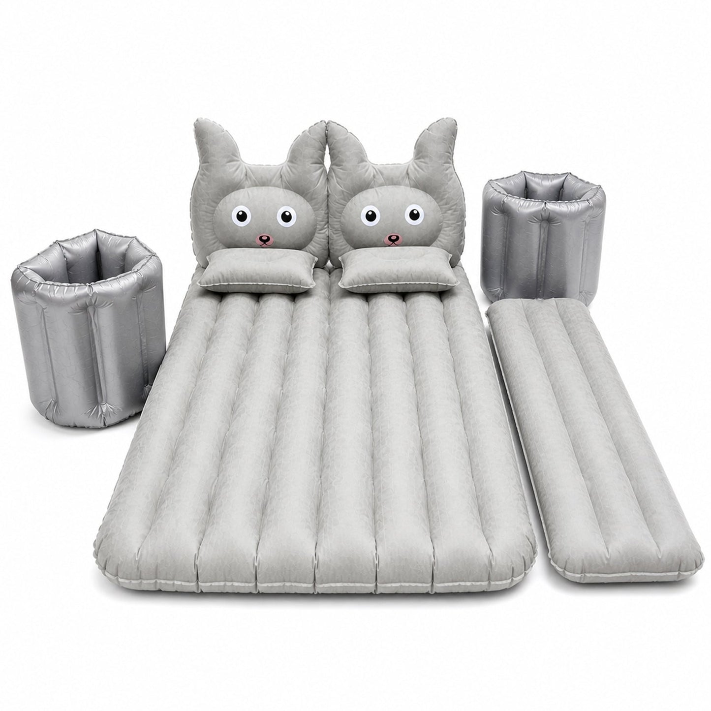 Close-up of durable PVC material and pump for car air mattress