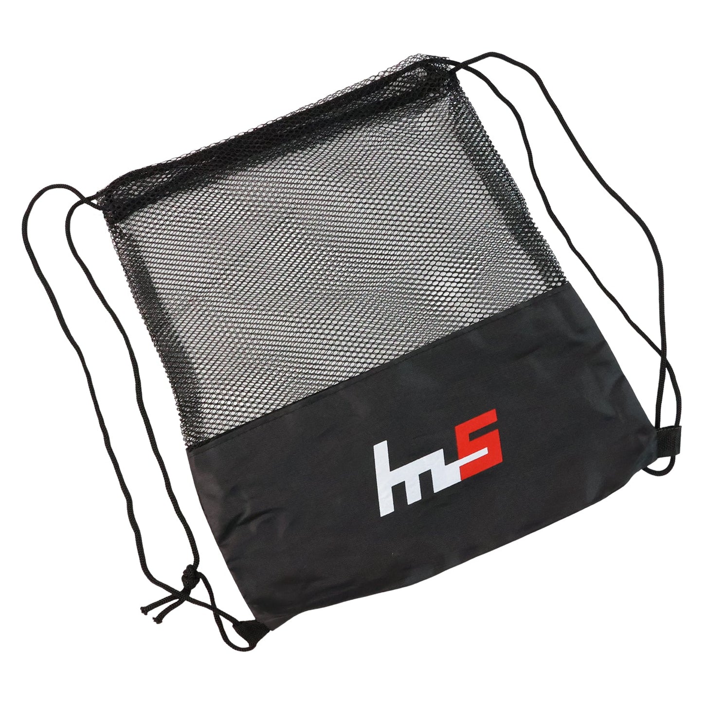 Person carrying a sleek mesh drawstring gym sack over the shoulder.