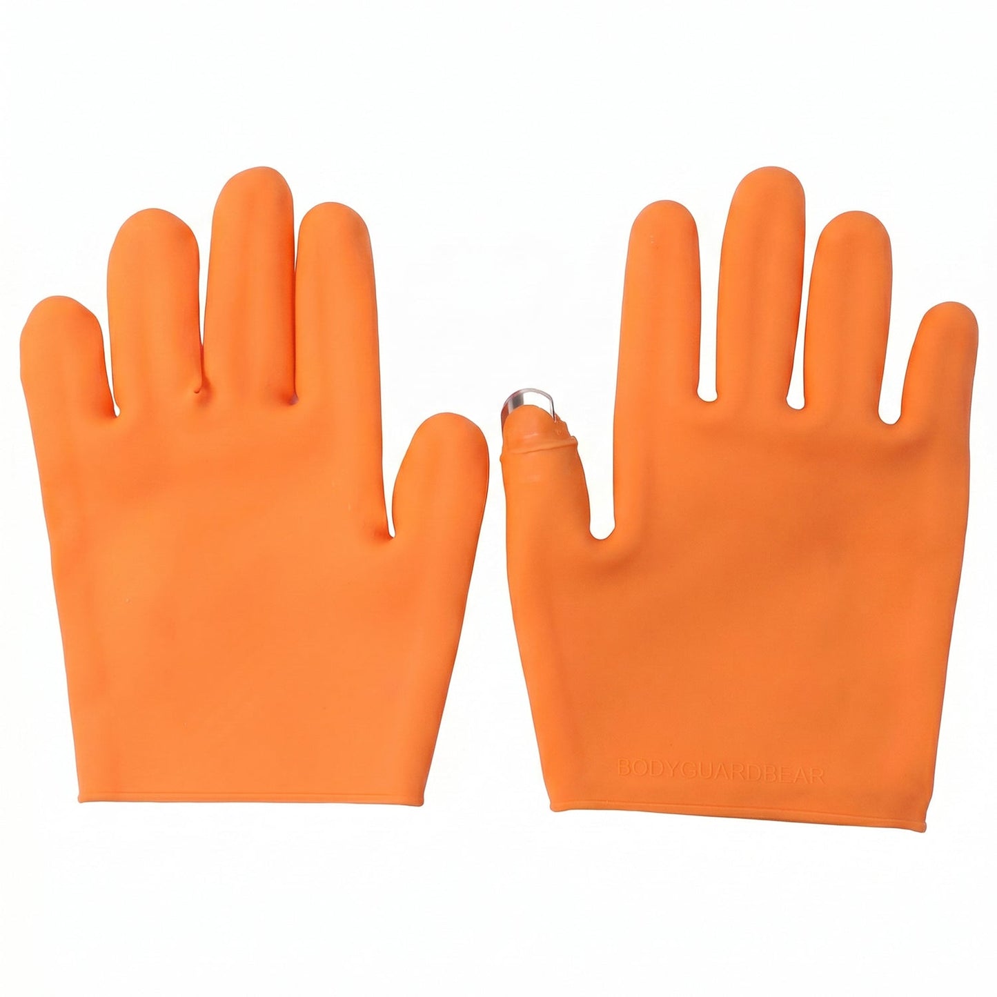 Silicone gloves worn during kitchen slicing tasks