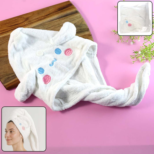 Ultra soft microfiber hair drying towel cap with hood and cartoon design